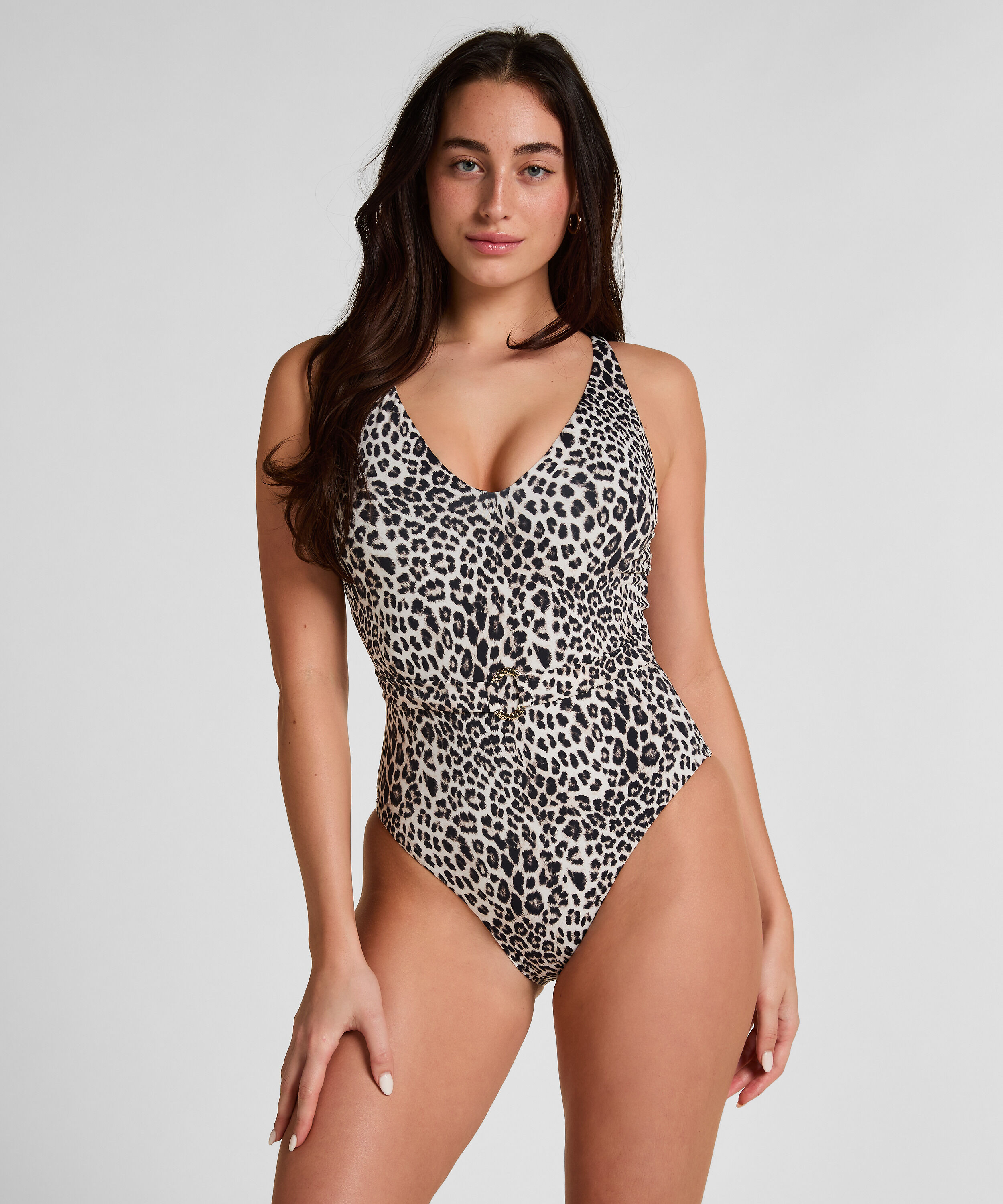 Badeanzug Leopard, Schwarz