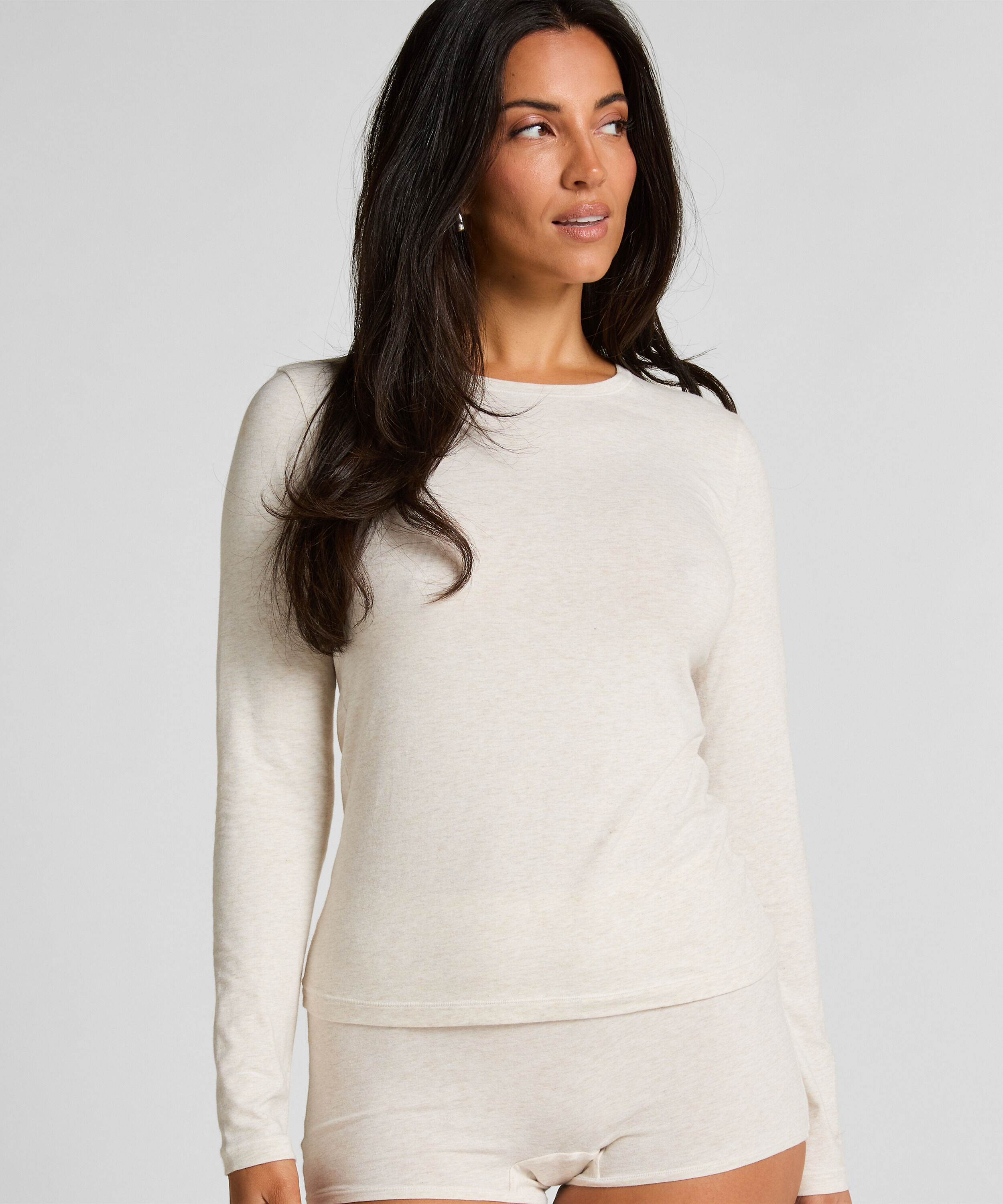 Langarmshirt aus weicher Baumwolle, Beige