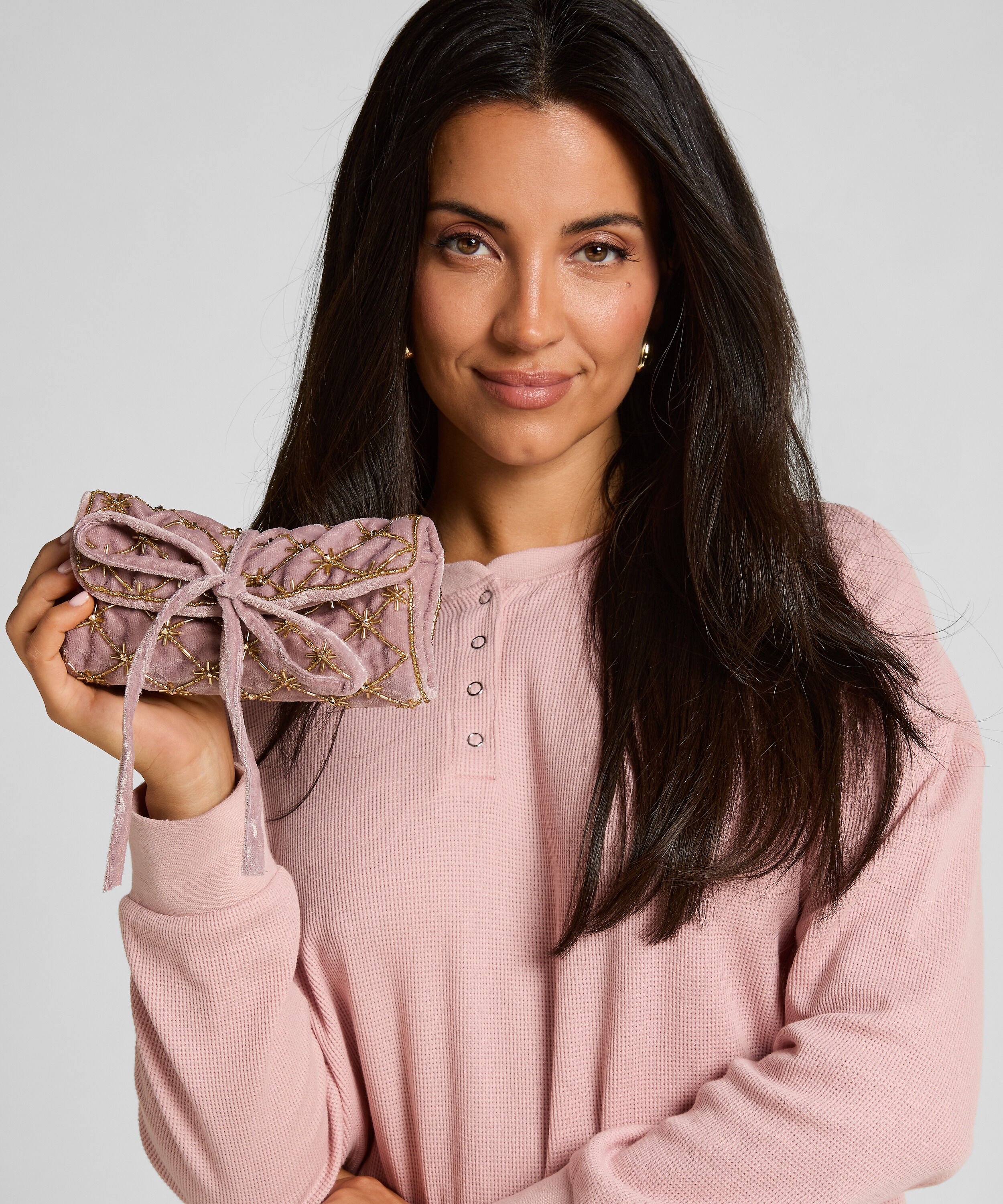 Perlenverziertes Schmuck-Wickeletui, Rose Perlenverziertes Schmuck-Wickeletui, Rose