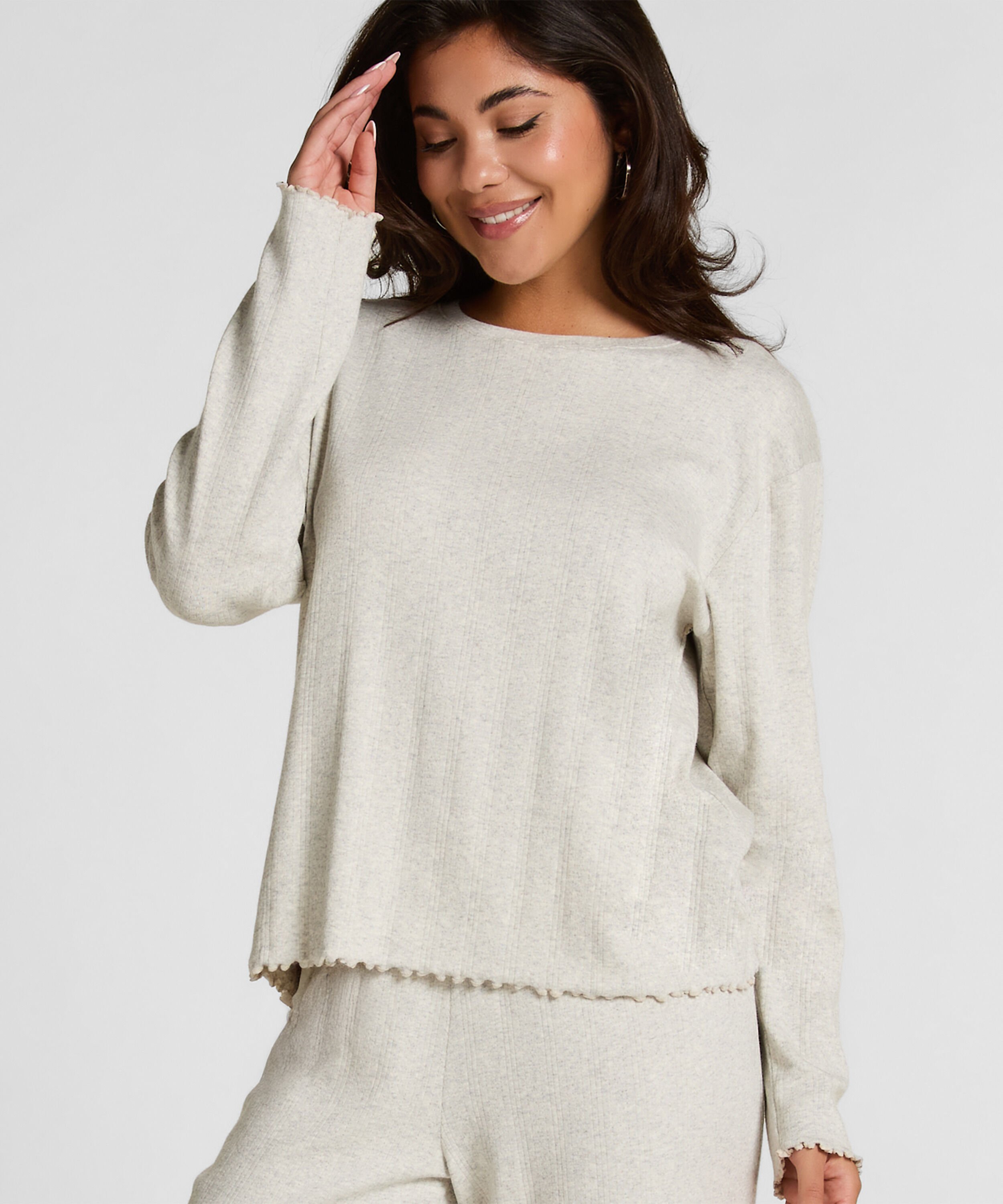 Pyjama Top Loose Pointelle, Grau Pyjama Top Loose Pointelle, Grau