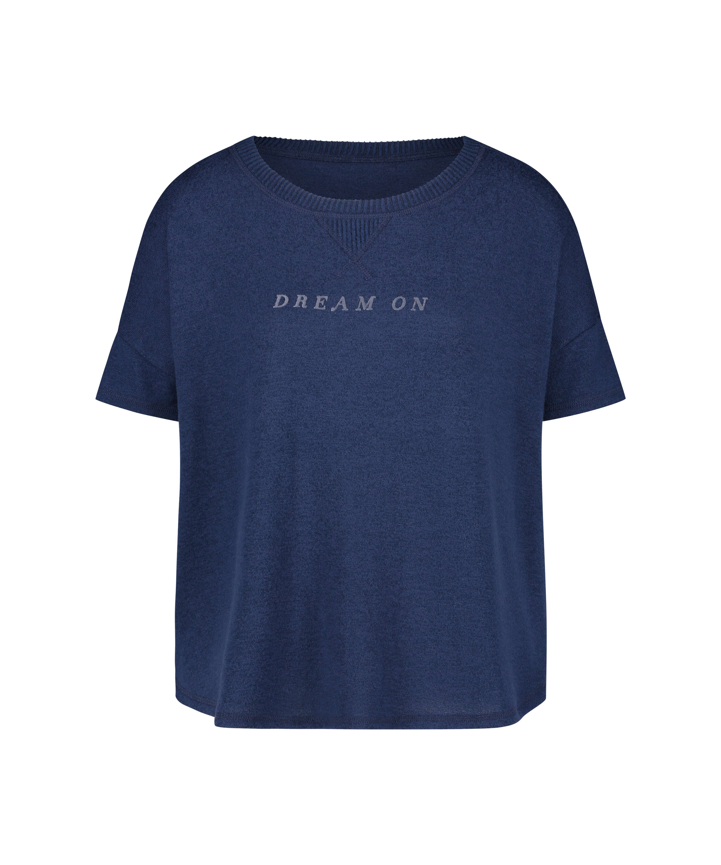 Pyjamatop kurz&auml;rmlig Brushed Jersey, Blau, main