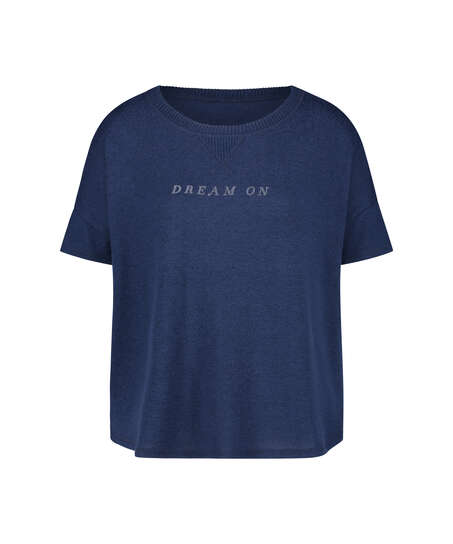Pyjamatop kurz&auml;rmlig Brushed Jersey, Blau