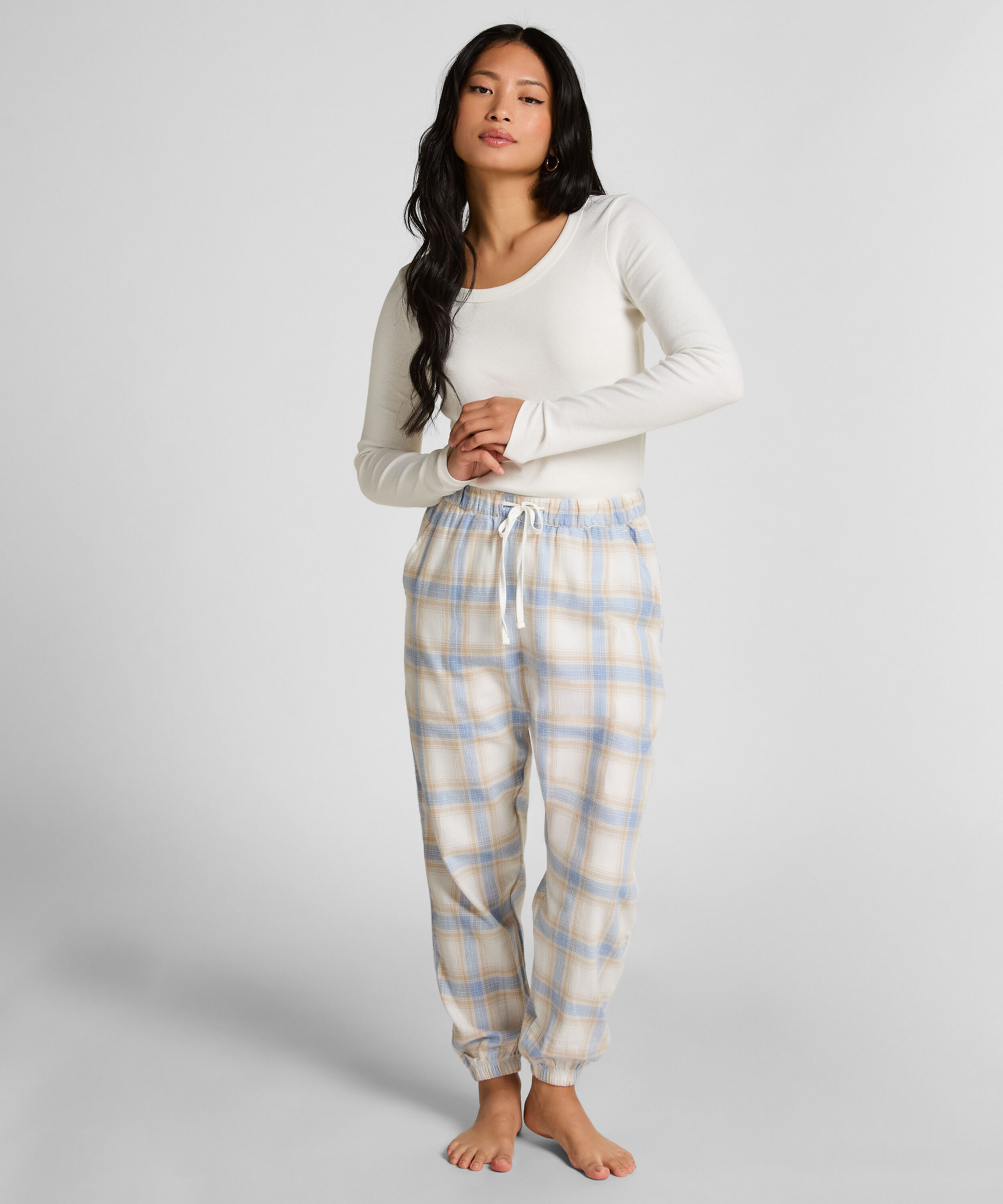 Petite Pyjamahose Twill Check, Blau