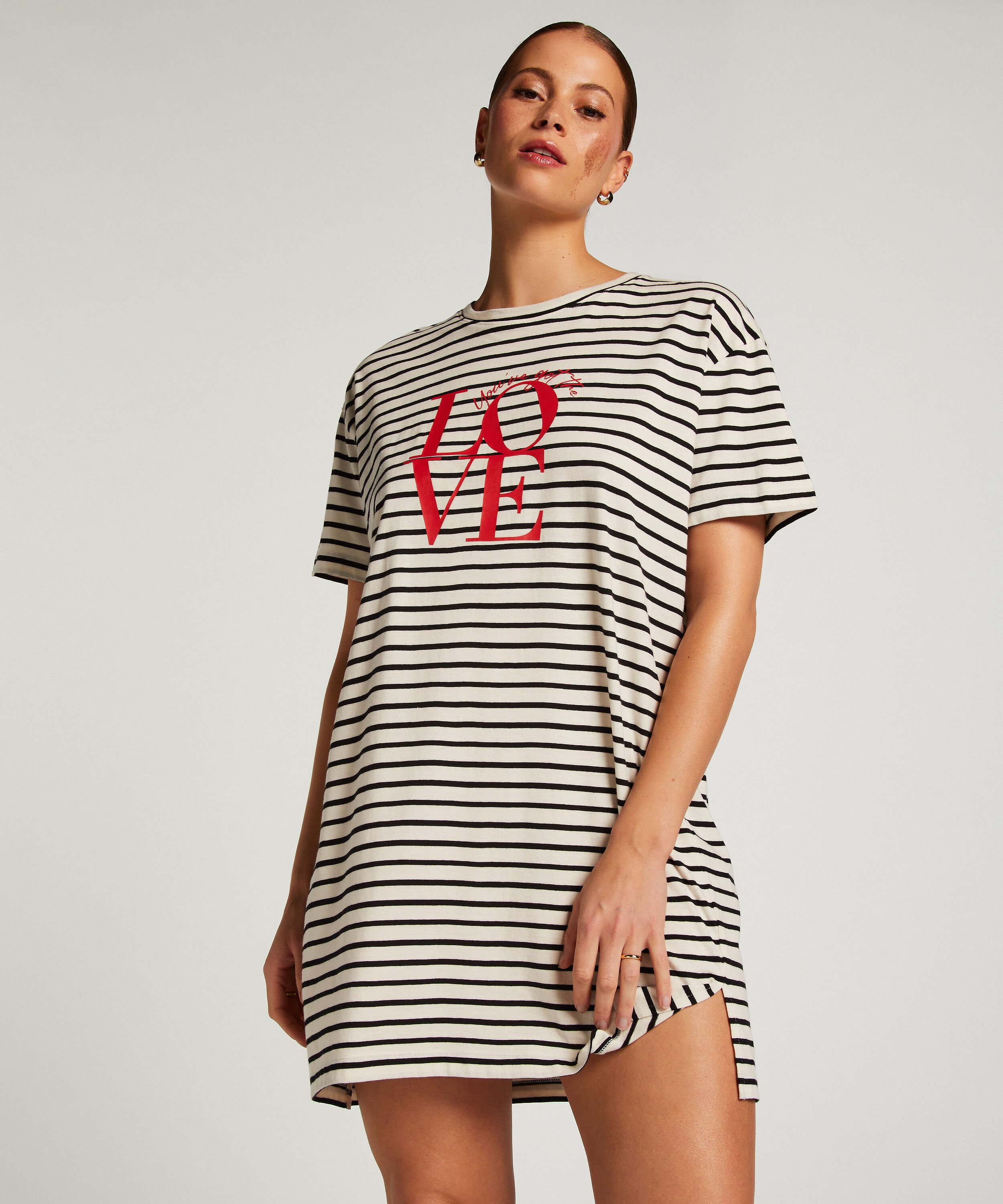 Nachthemd Rundhalsausschnitt, Schwarz Nachthemd Rundhalsausschnitt, Schwarz