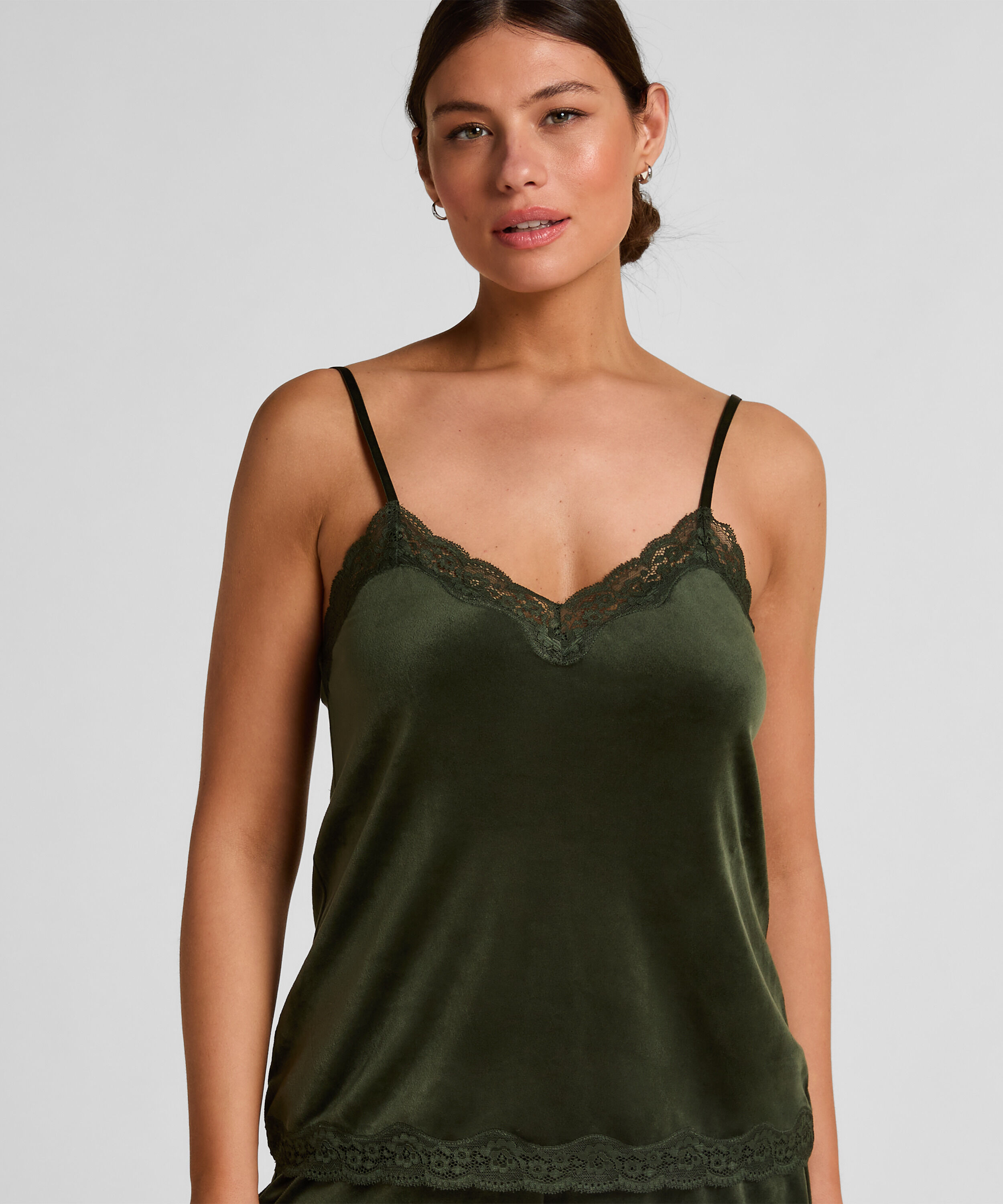 Cami Top Velours Lace, Grün