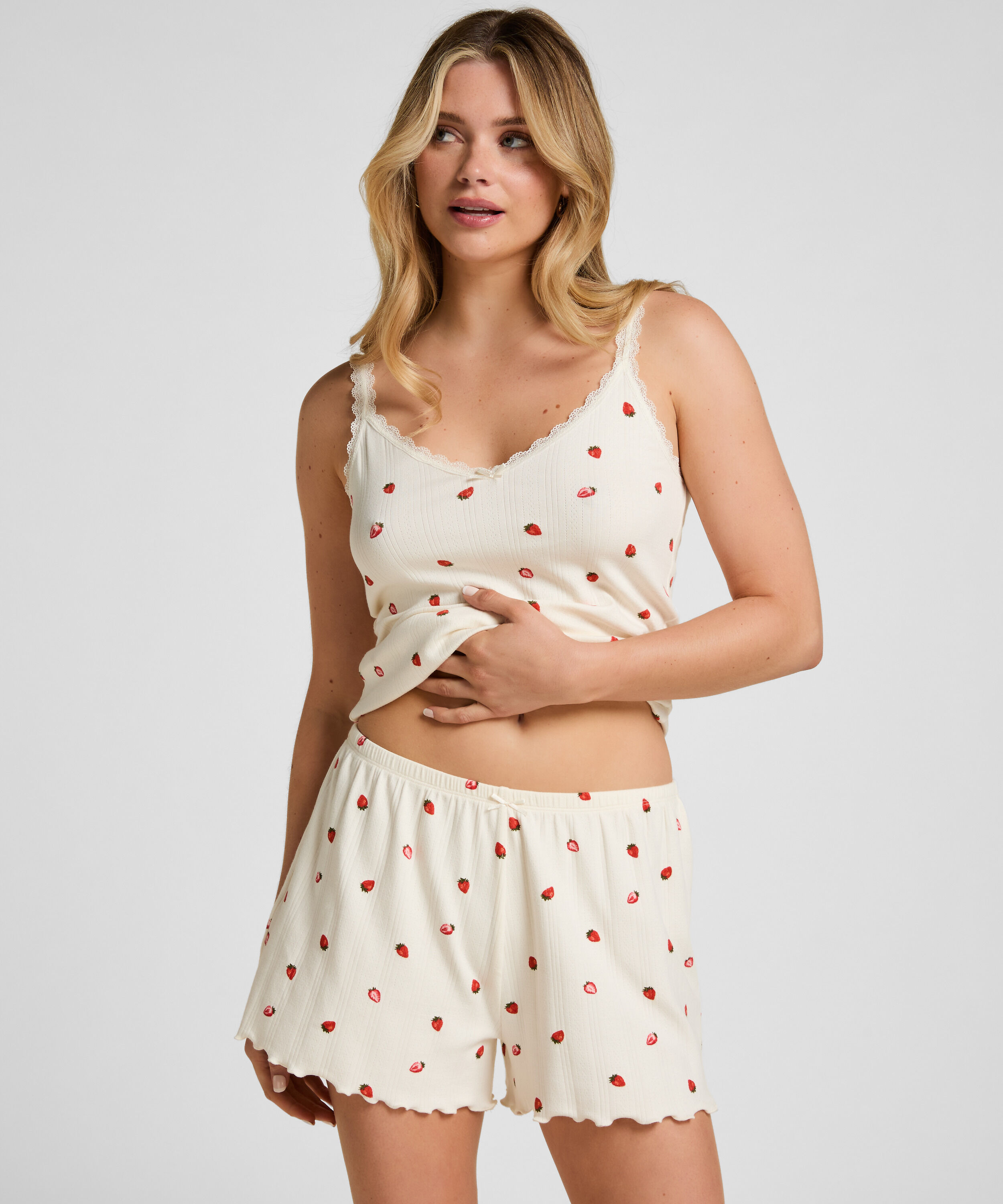 Pyjama-Shorts Pointelle, Weiß Pyjama-Shorts Pointelle, Weiß