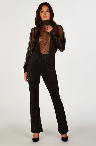  Flared Velours Leggings Schwarz