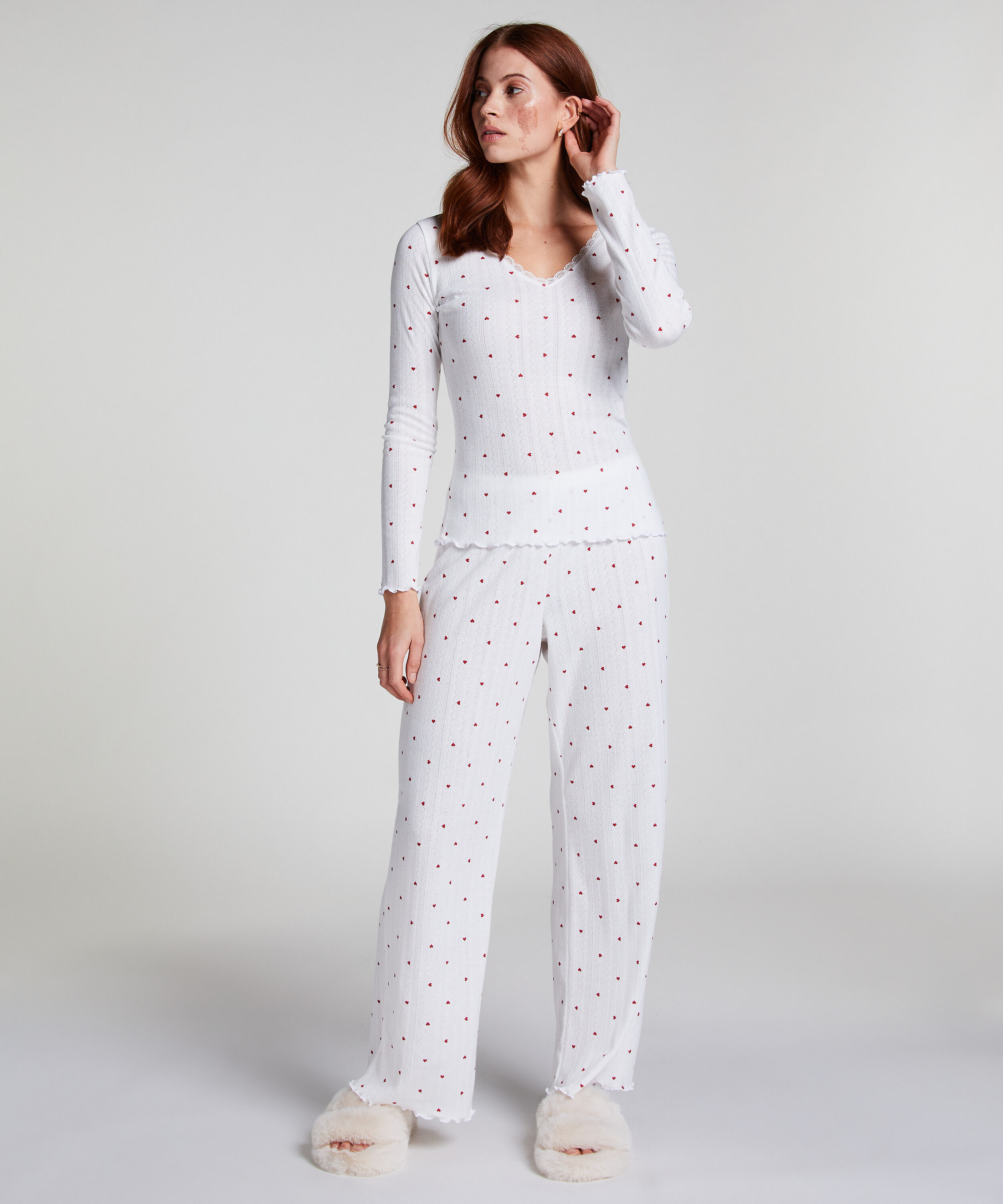 Pyjamahosen Pointelle, Weiß