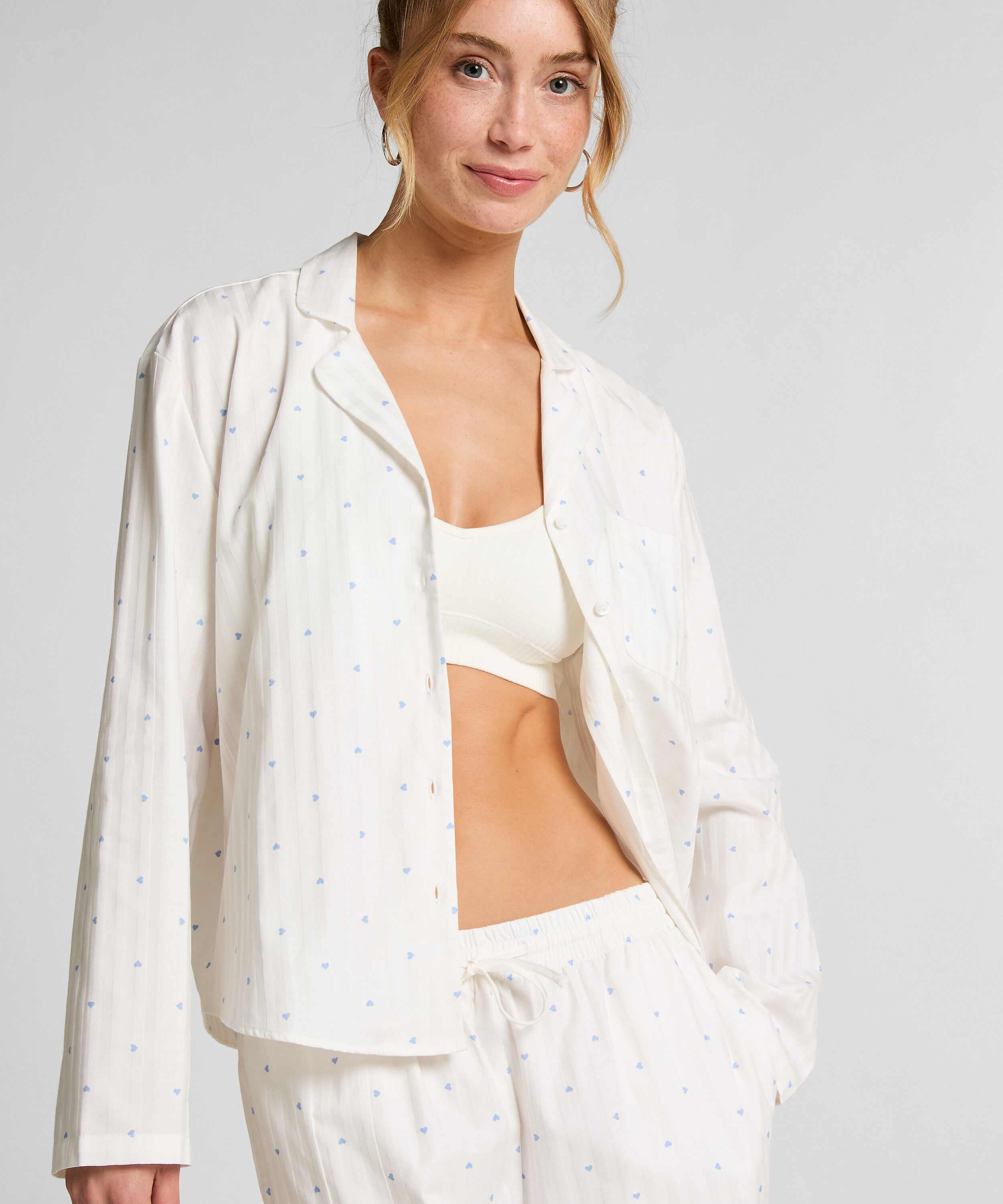 Jacquard Pyjama-Oberteil und Langarm, Blau