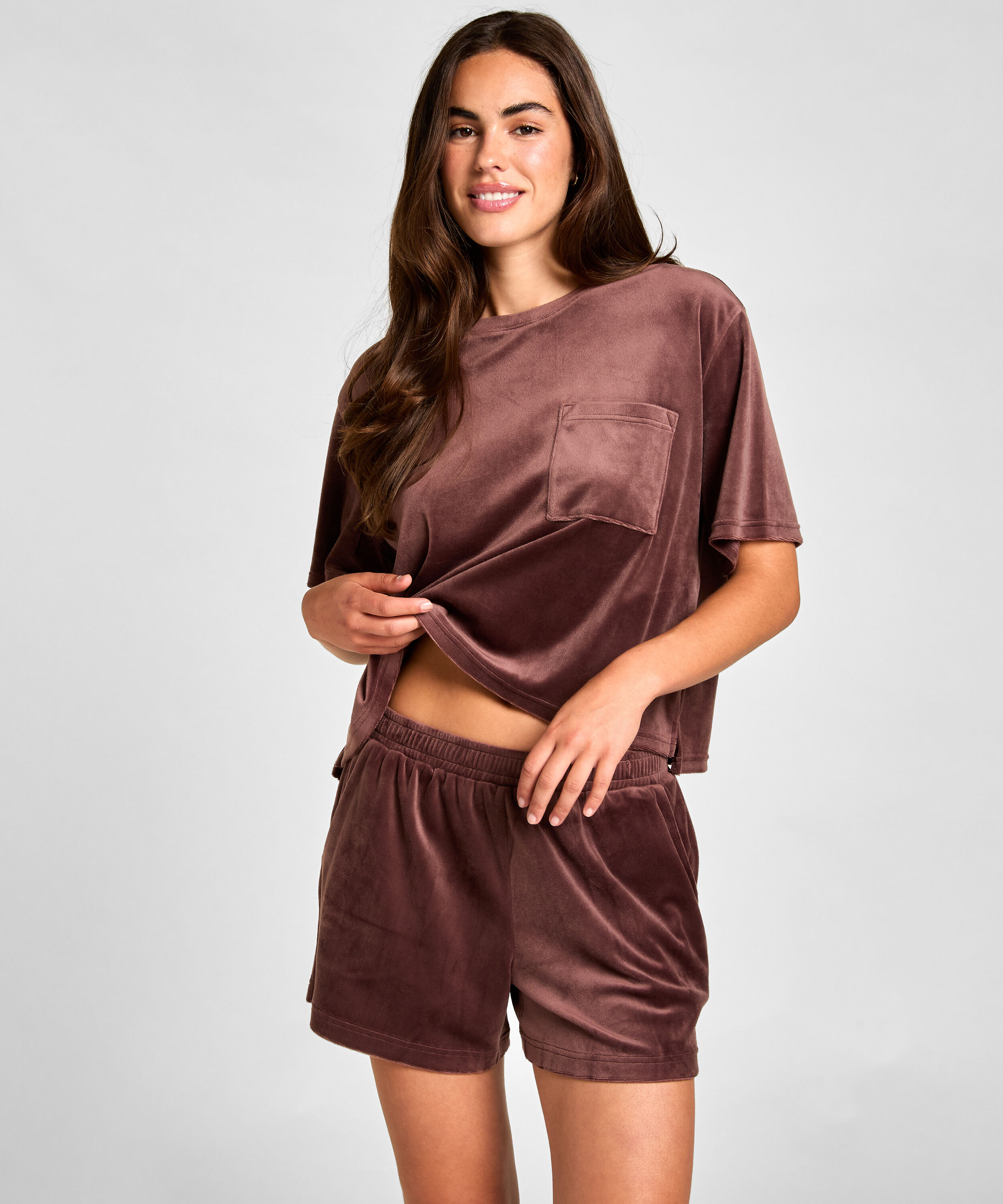 Shorts Velours Pocket, Braun