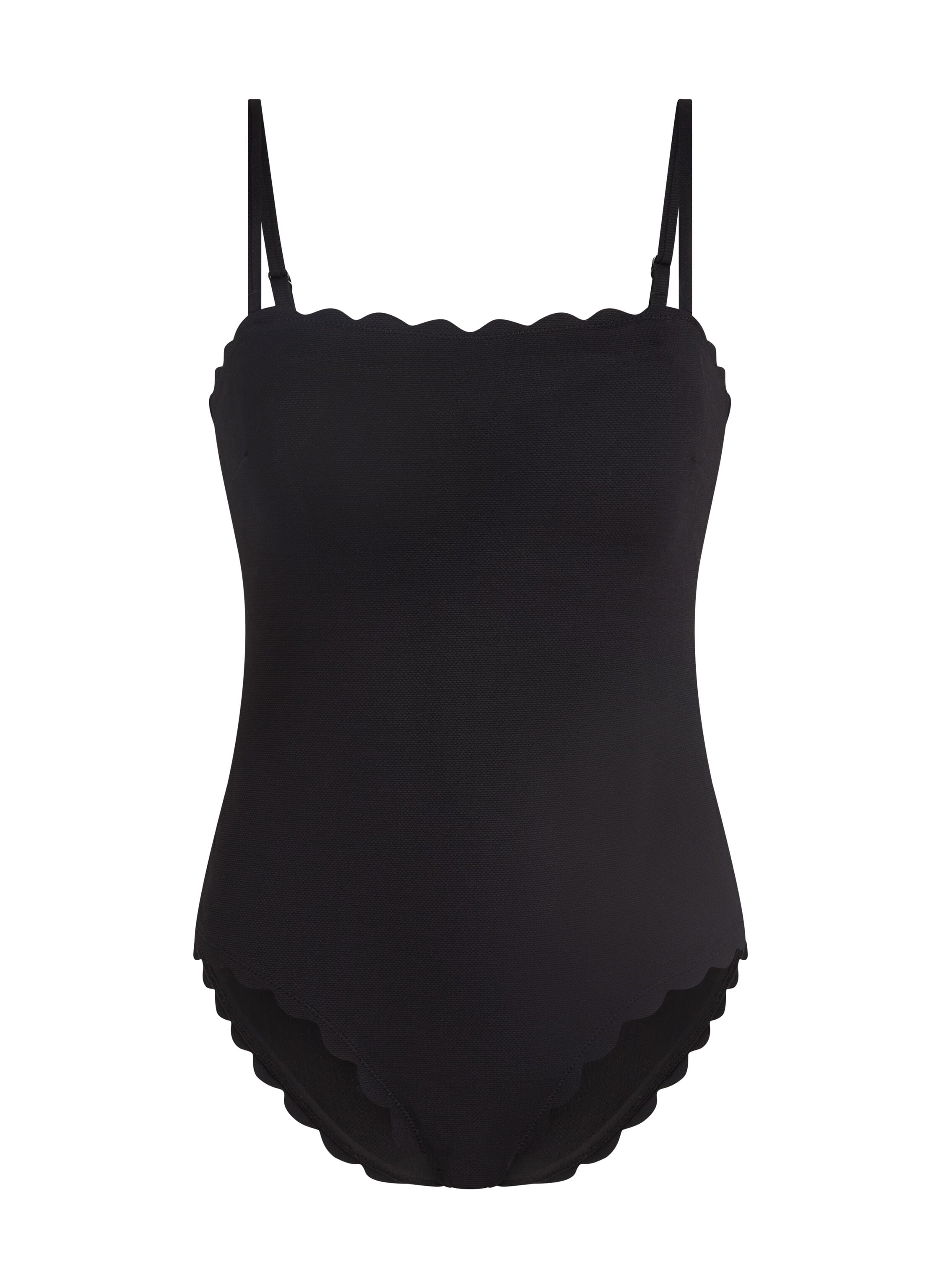 Badeanzug Bandeau Scallop, Schwarz