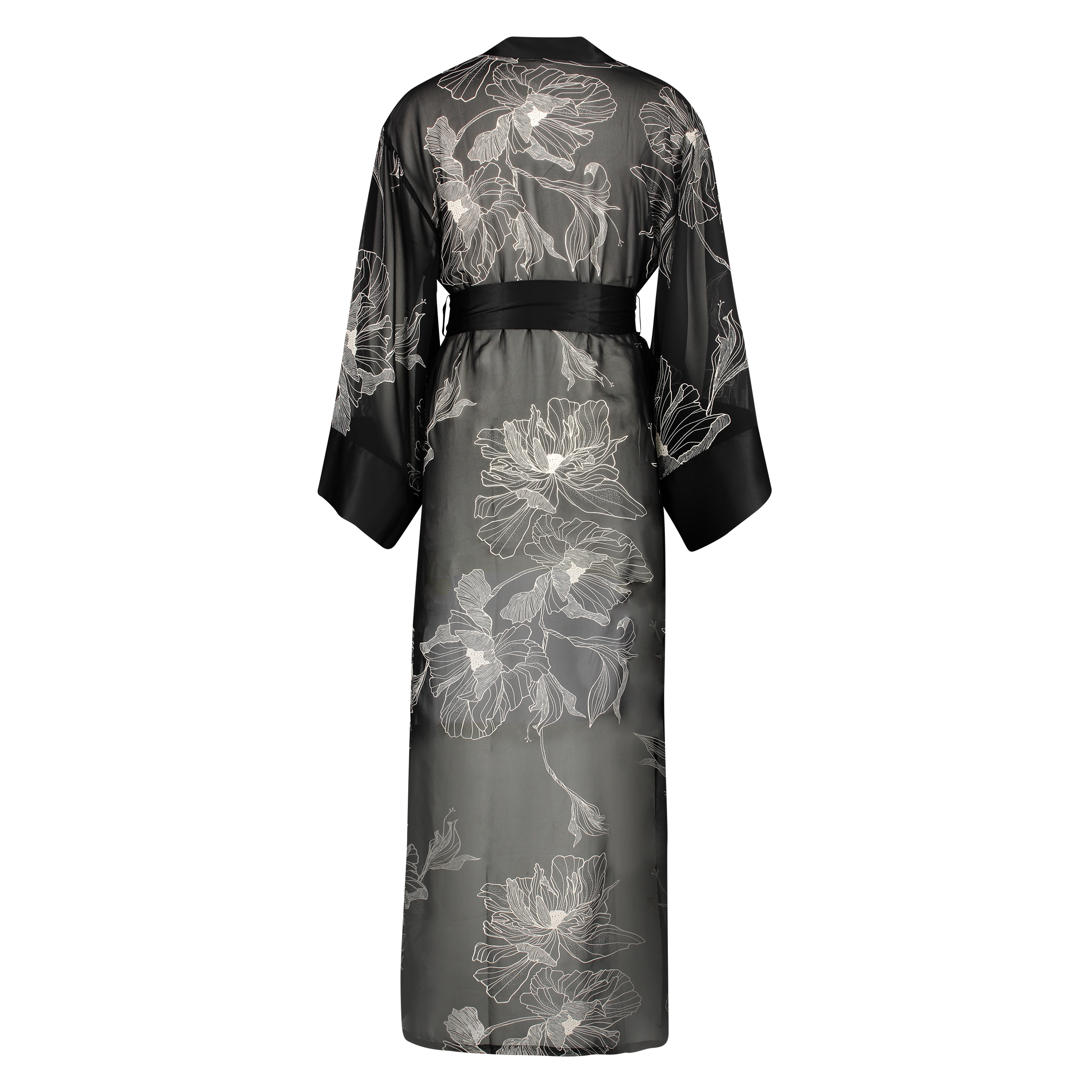 Kimono langer Chiffon-Lotus, Schwarz, main