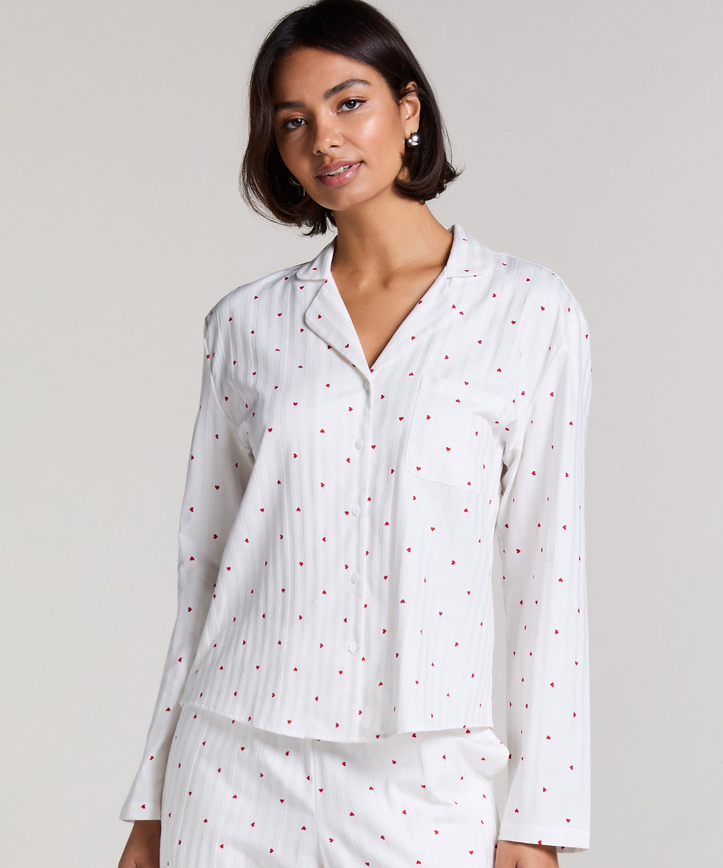 Jacquard Pyjama-Oberteil und Langarm, Weiß Jacquard Pyjama-Oberteil und Langarm, Weiß