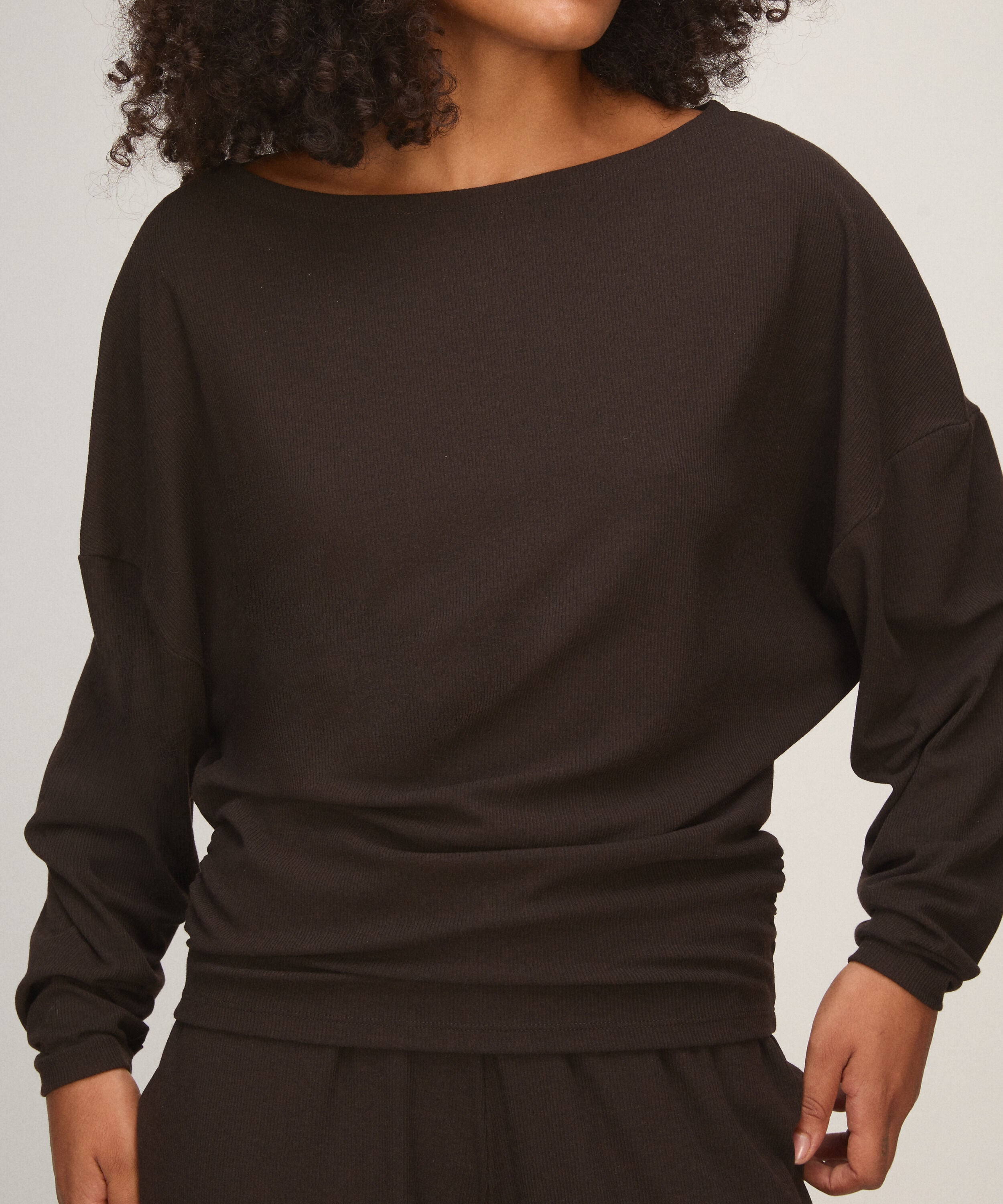 Langarm-Top Premium Rib Batwing, Braun