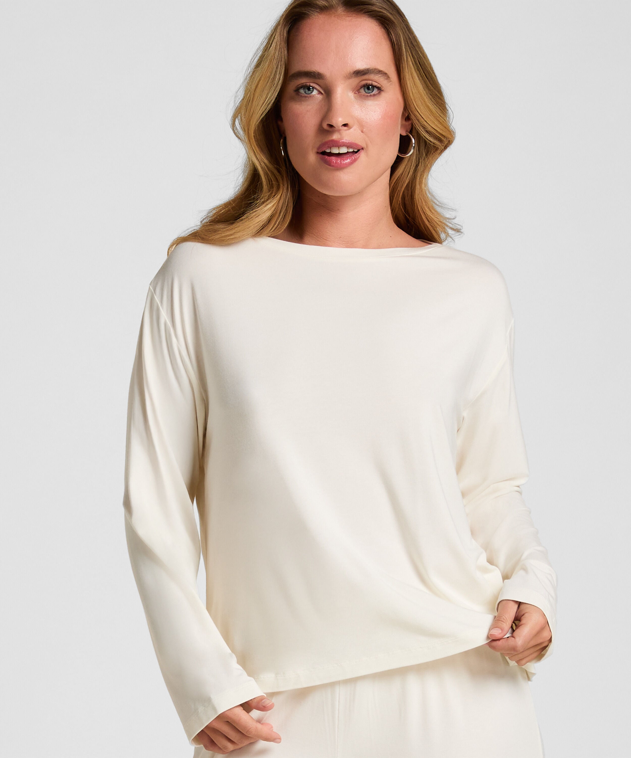 Schlafshirt Langarm Jersey, Weiß