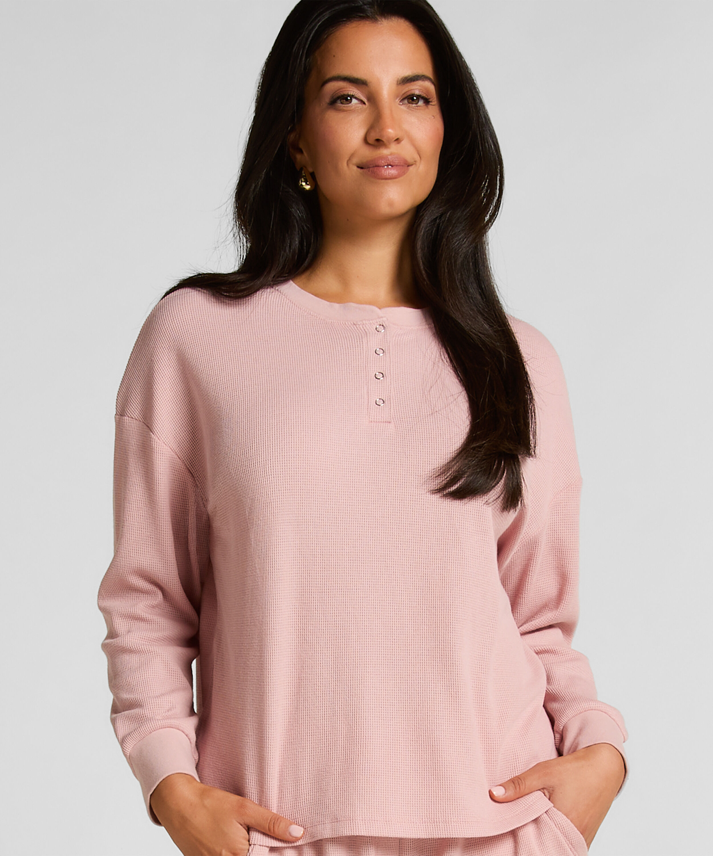 Top Waffelstrick Henley, Rose