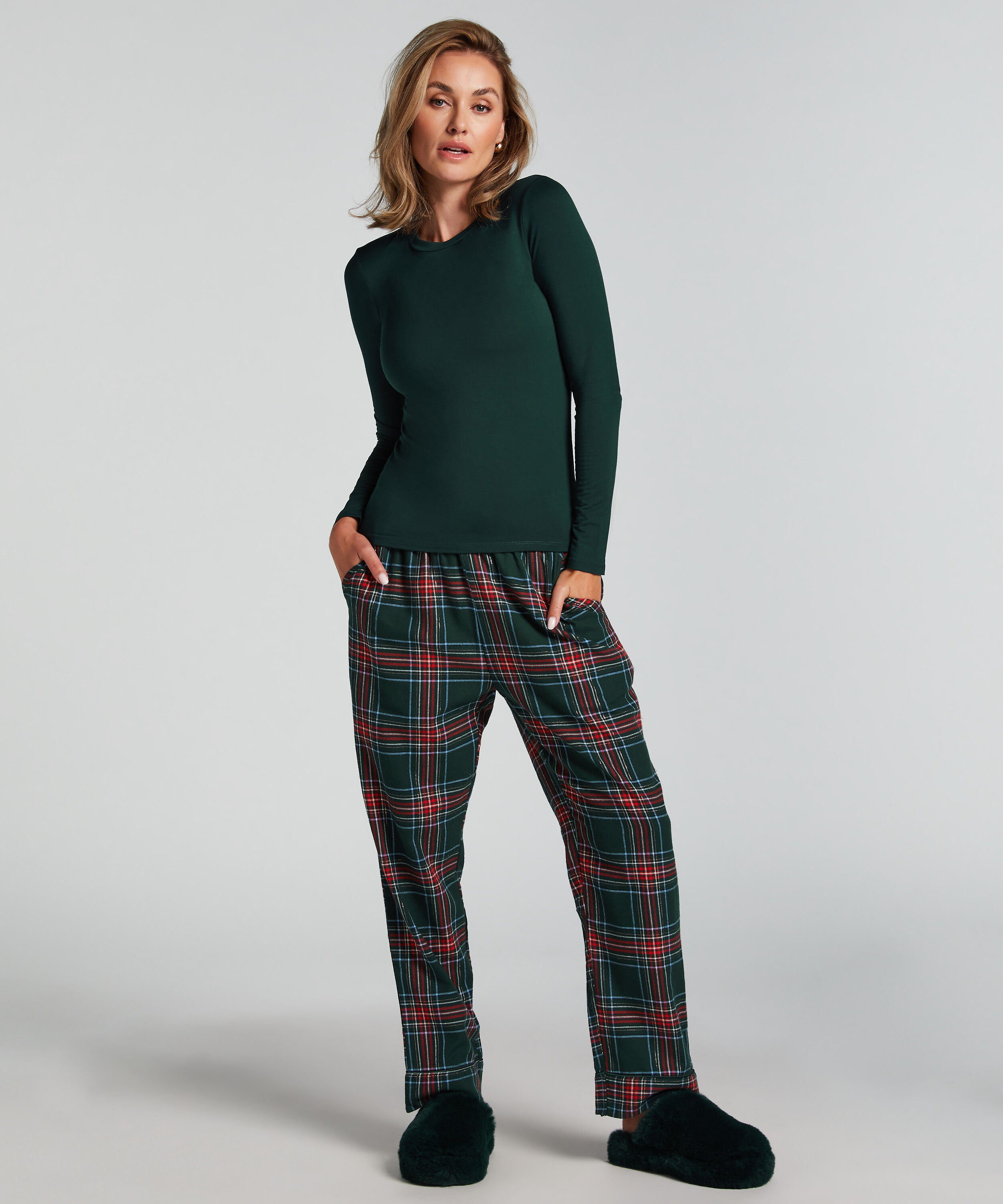 Pyjamahose aus Flanell, Grün