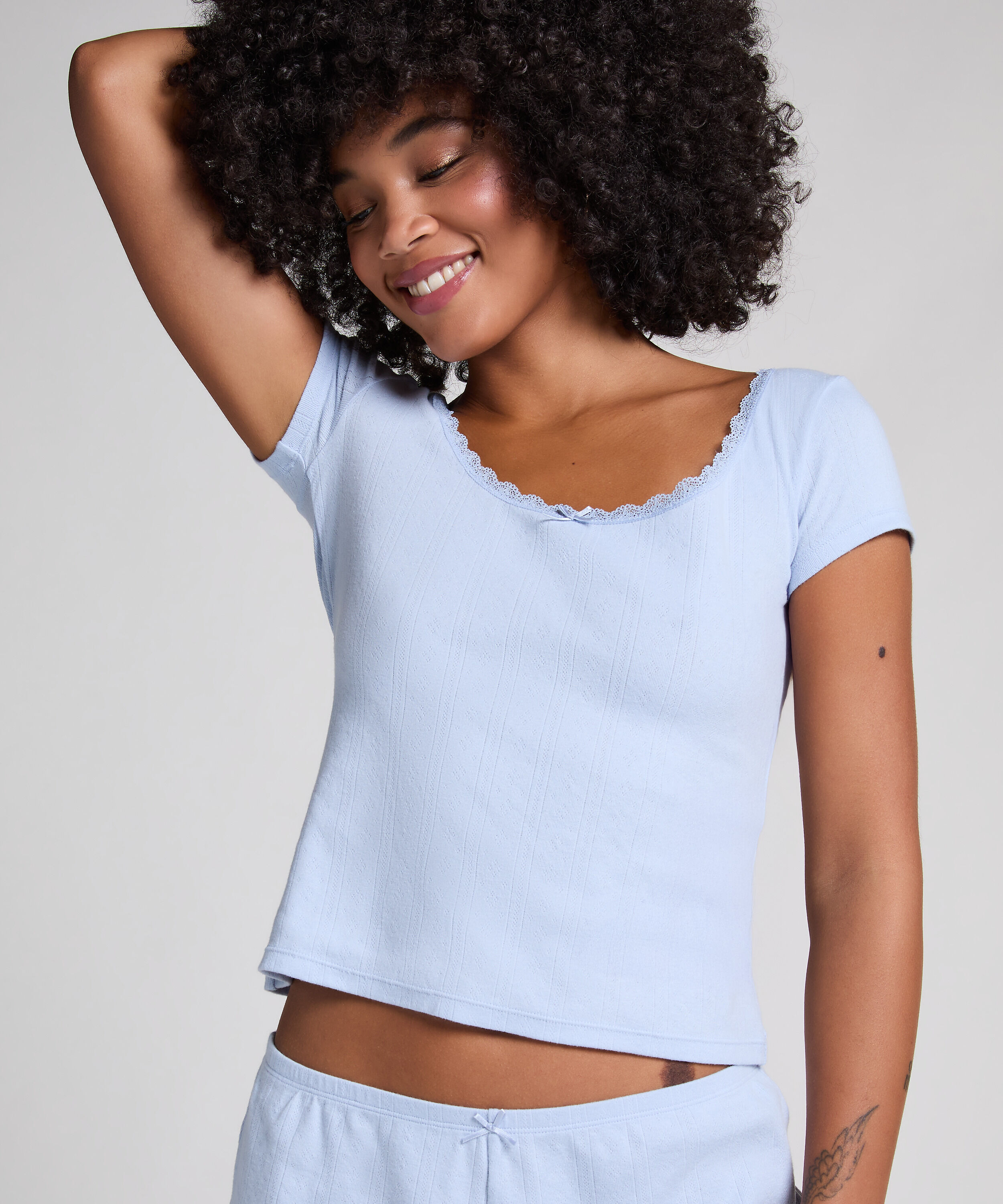 Pointelle-Top, Blau