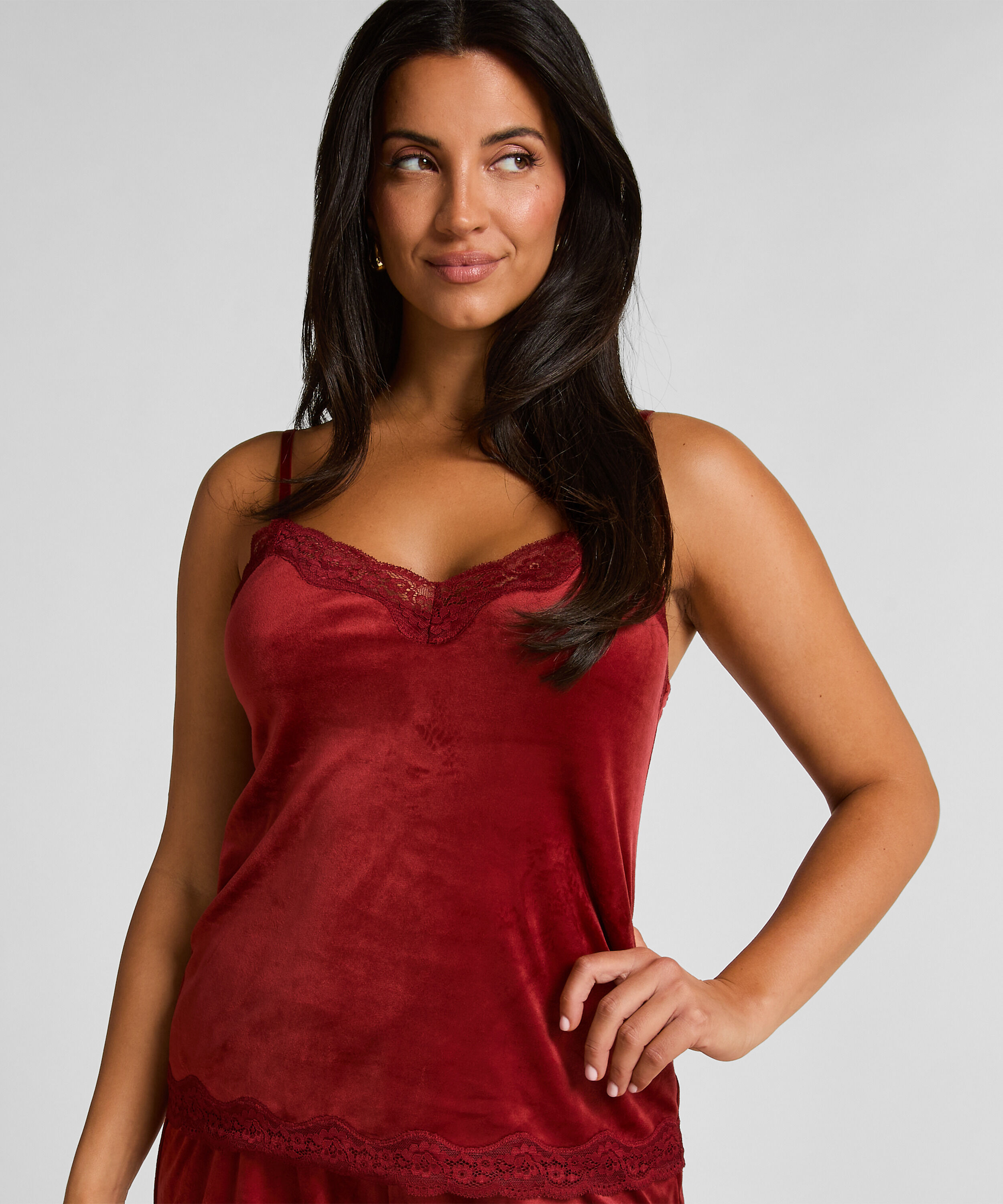 Cami Top Velours Lace, Rot