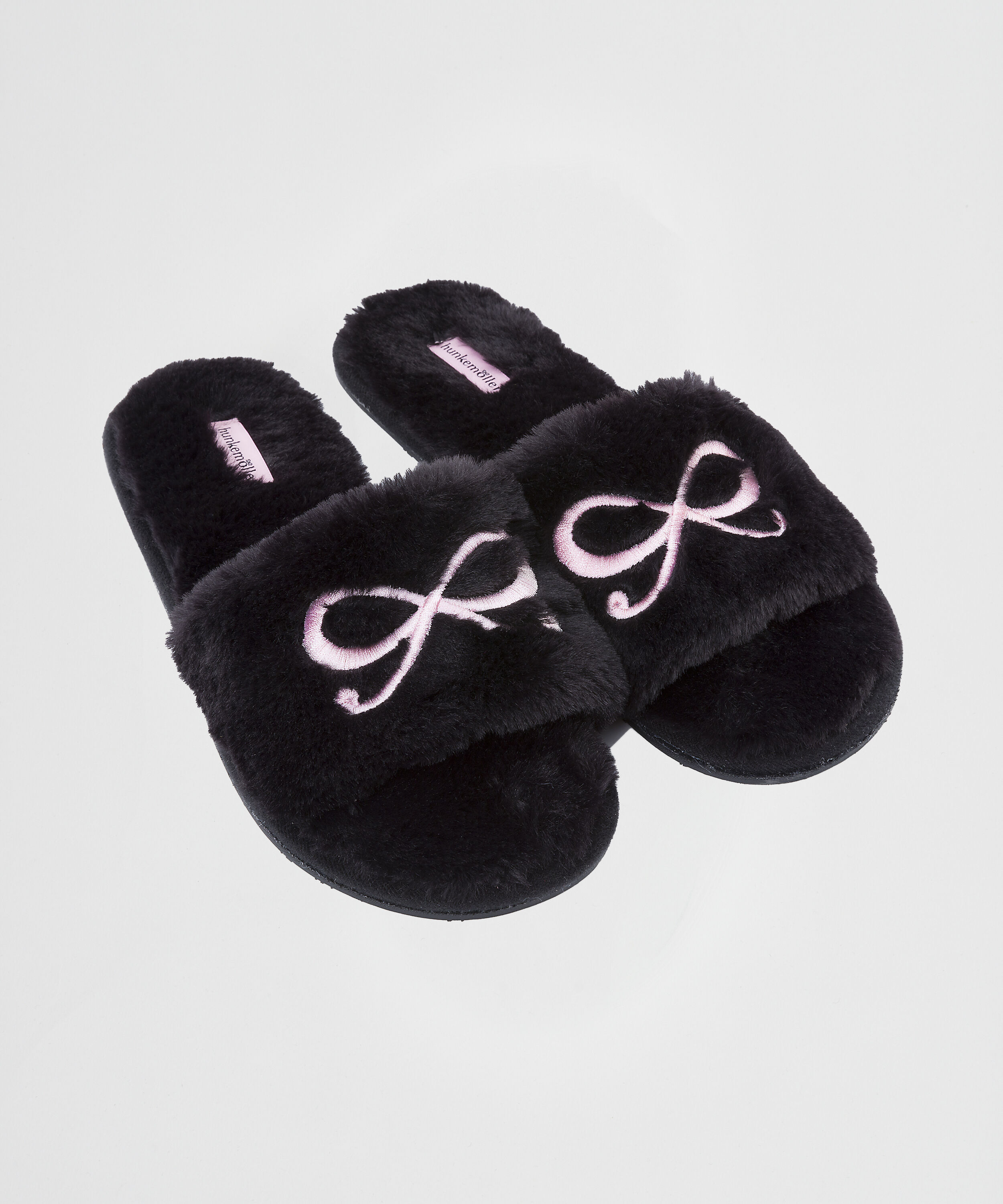Fake Fur Slippers Bow, Schwarz