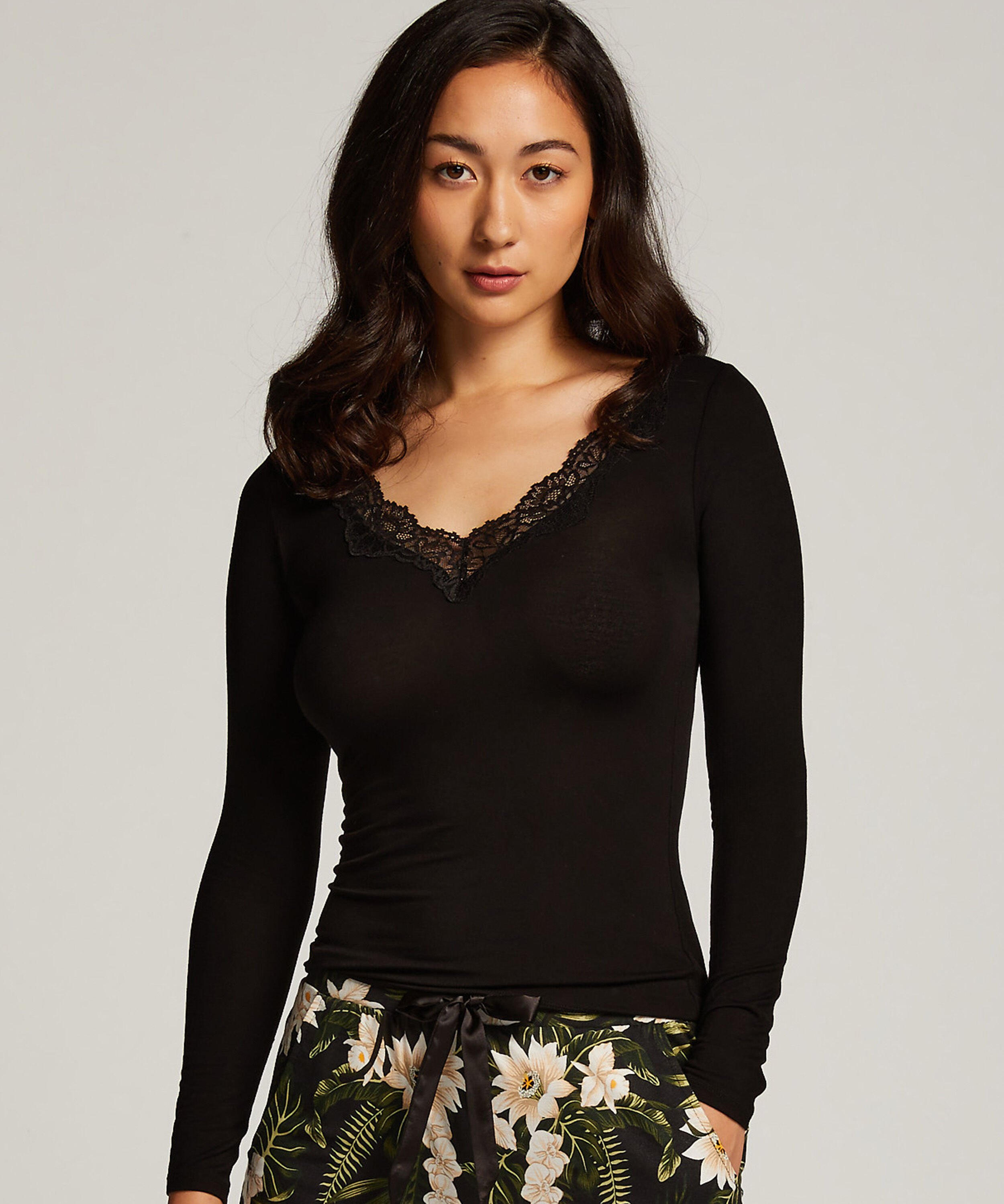 Pyjamatop langärmelig Jersey, Schwarz