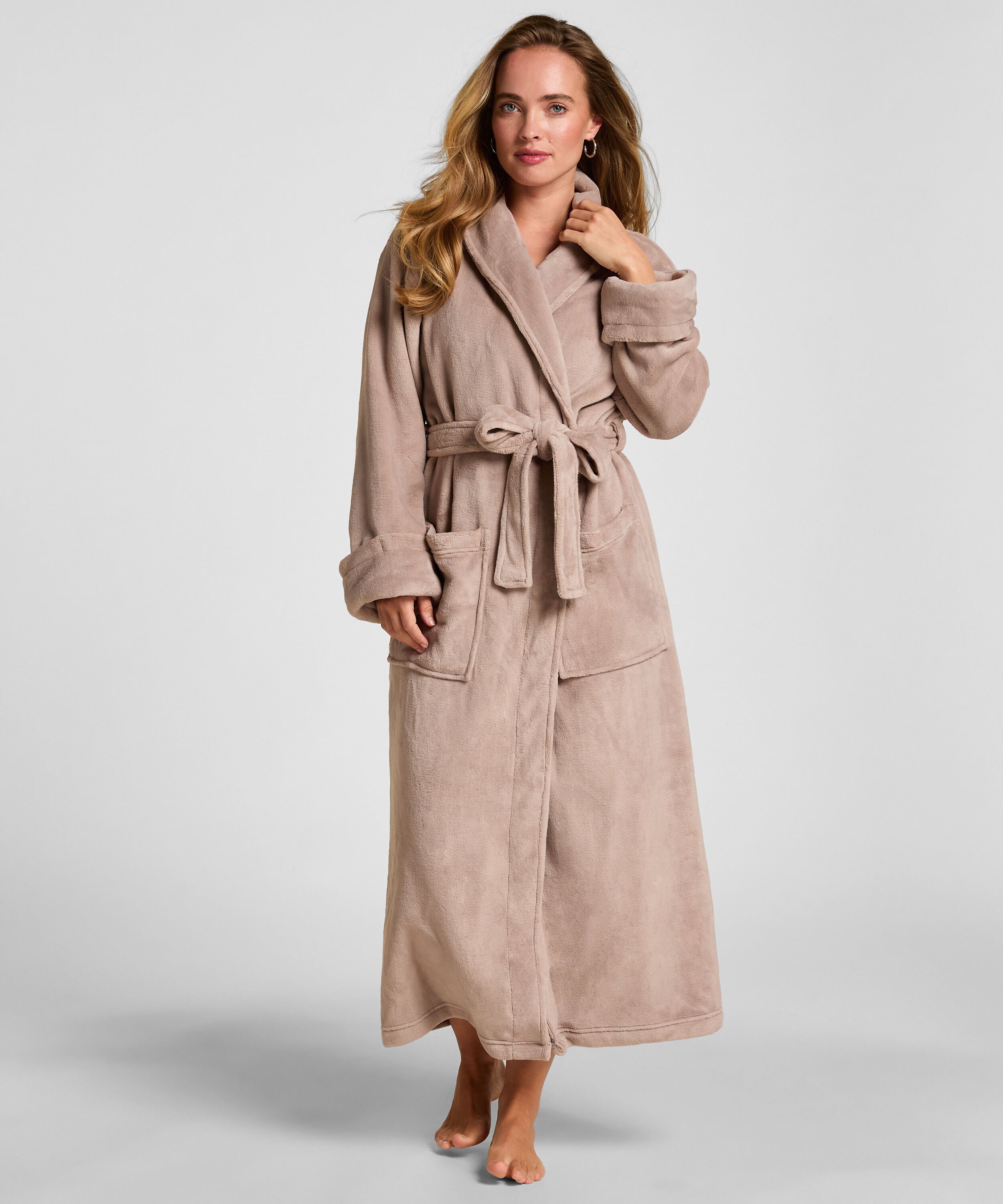 Weicher Fleece-Bademantel, Beige Weicher Fleece-Bademantel, Beige