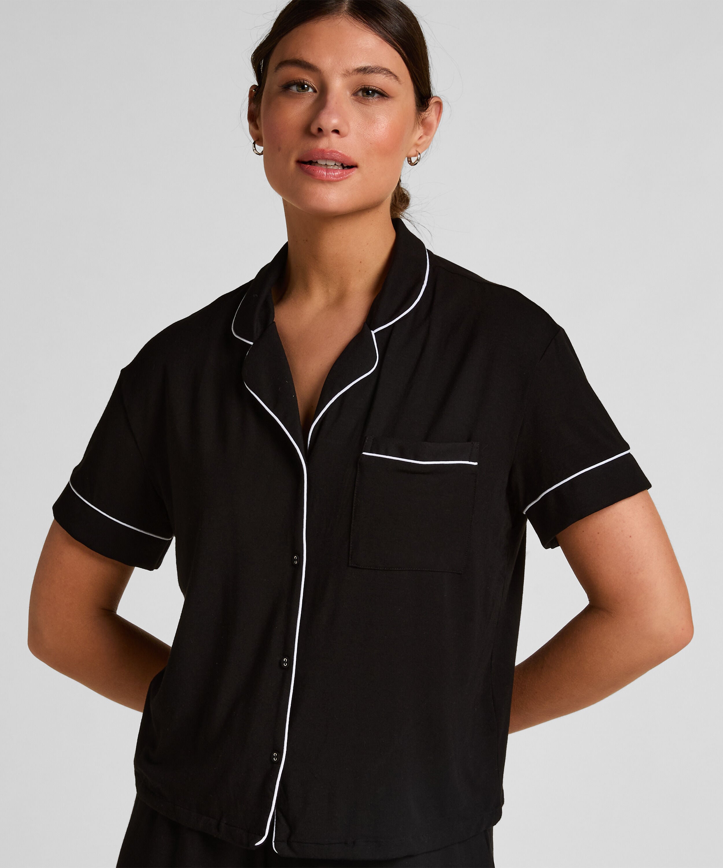 Kurzärmelige Jersey-Jacke Essential, Schwarz Kurzärmelige Jersey-Jacke Essential, Schwarz