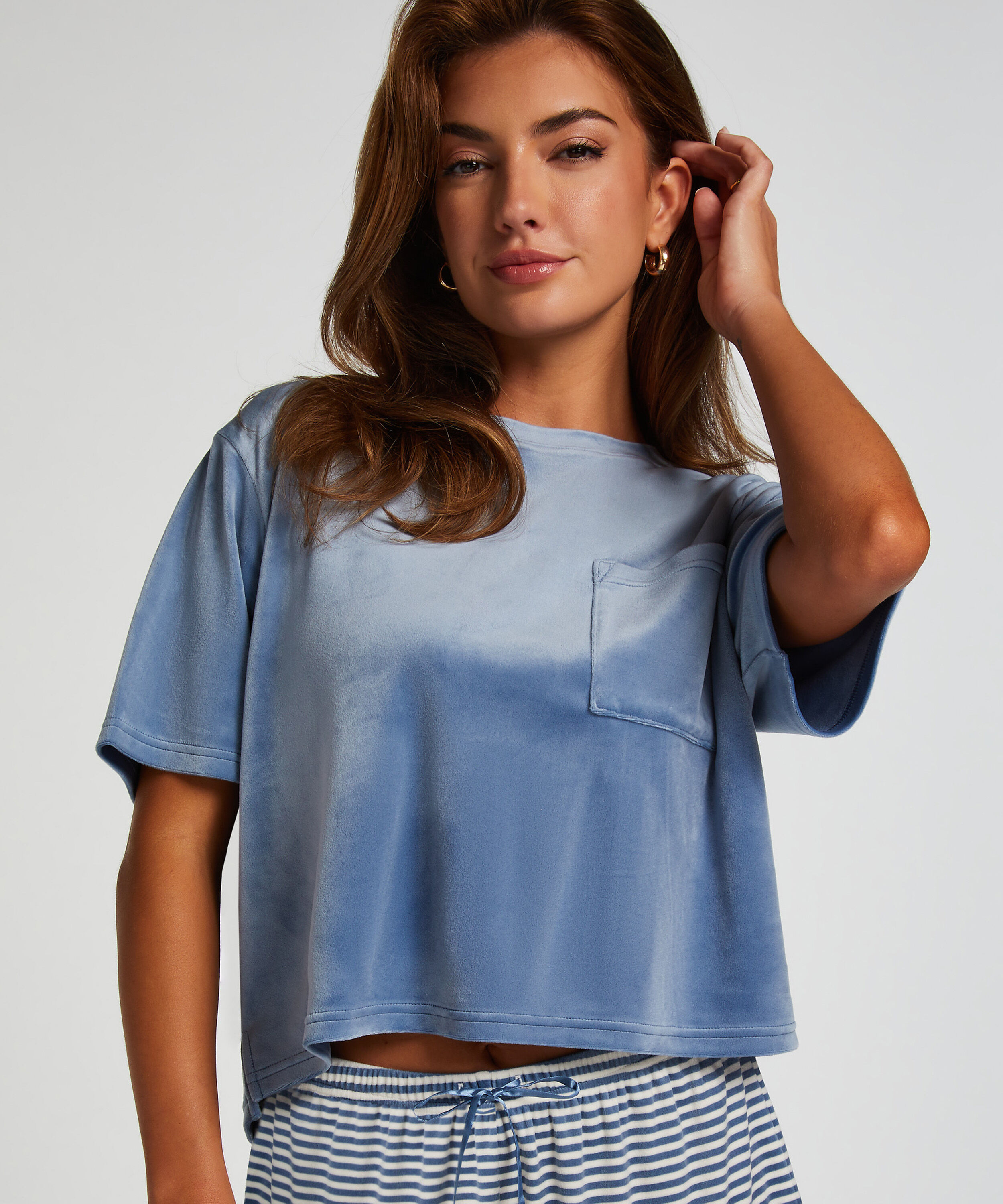 Top Velours Pocket, Blau Top Velours Pocket, Blau