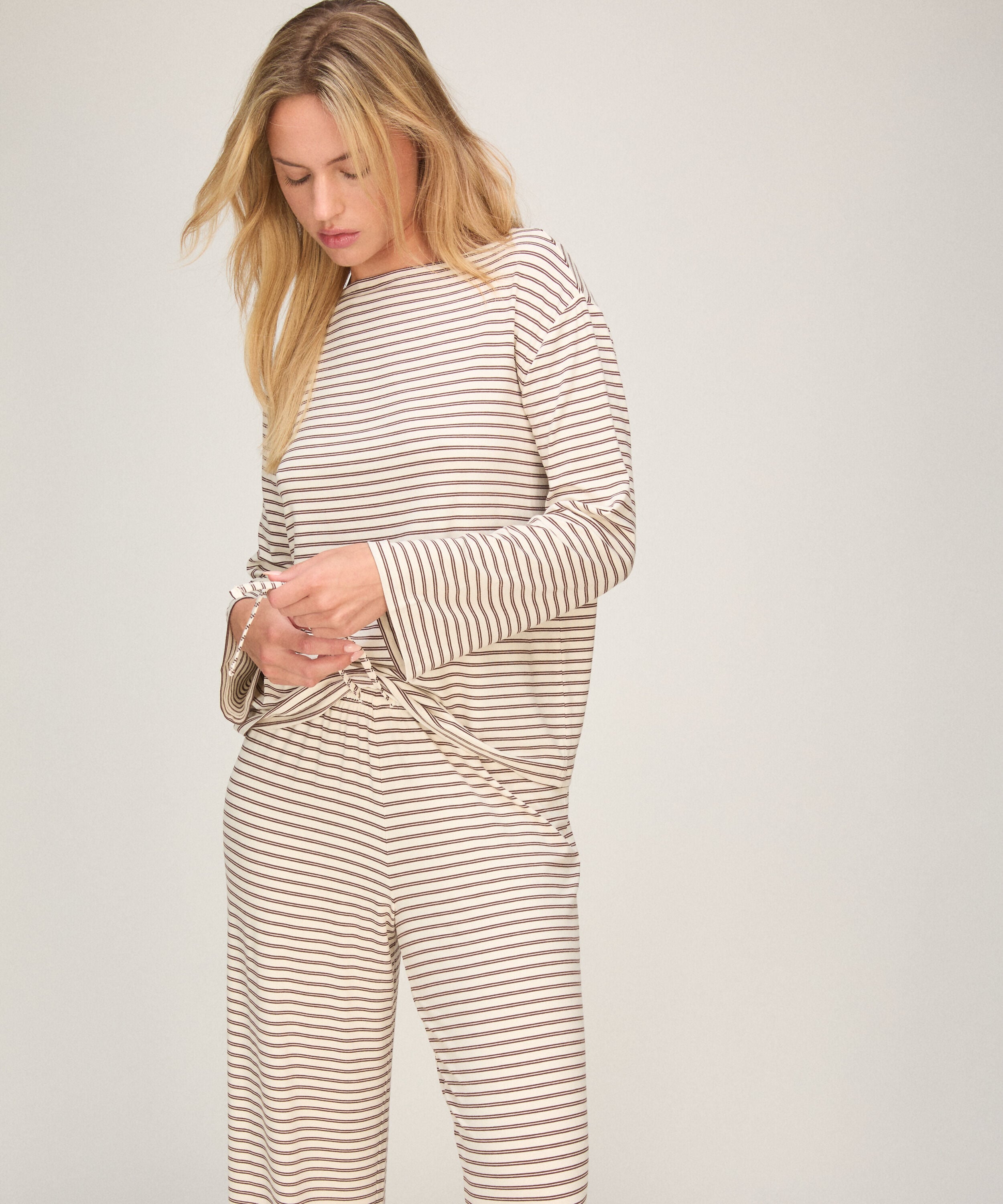 Gestreifte Pyjamahose, Weiß Gestreifte Pyjamahose, Weiß