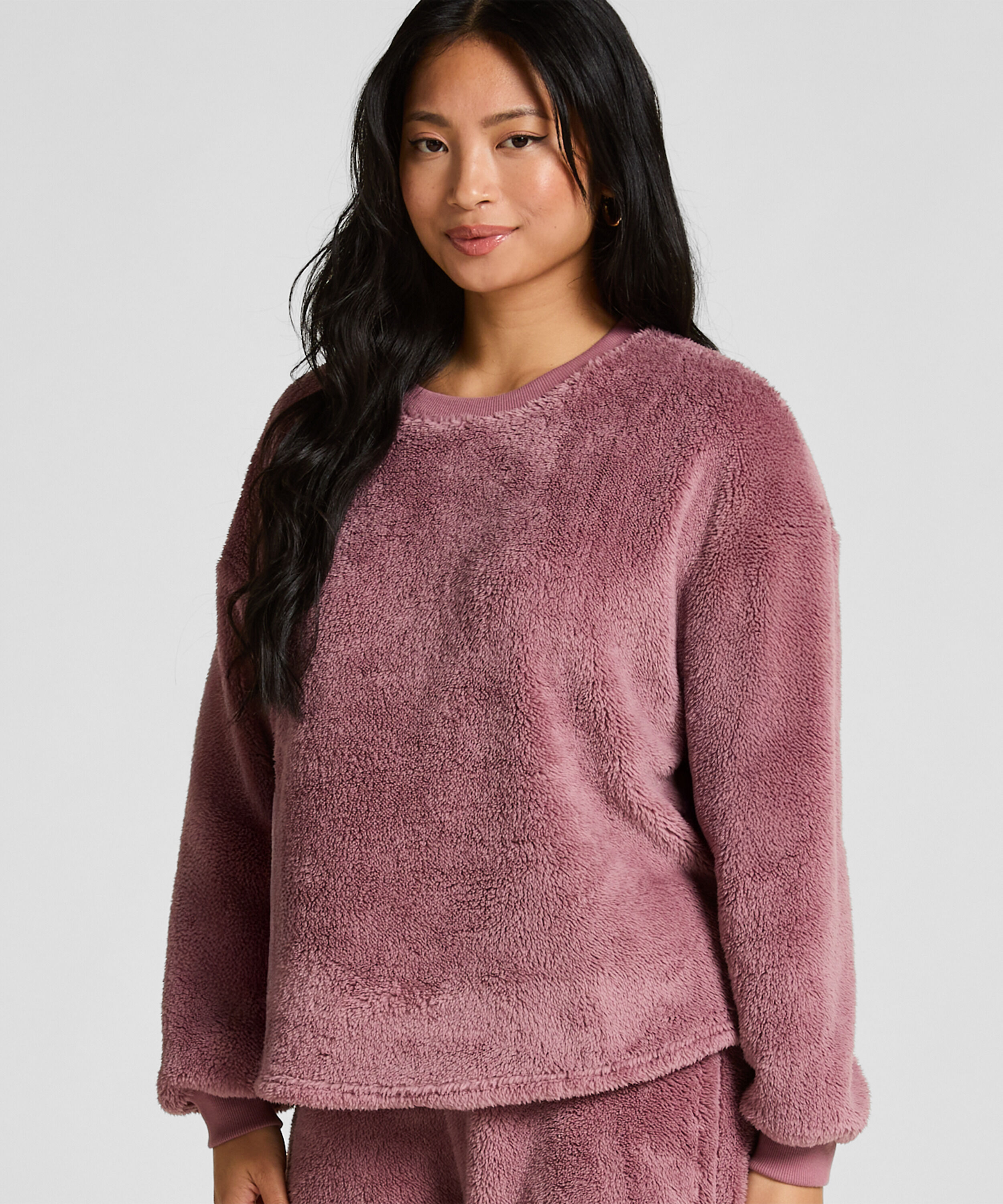 Langärmeliges Fluffy-Fleece-Top, Rose Langärmeliges Fluffy-Fleece-Top, Rose