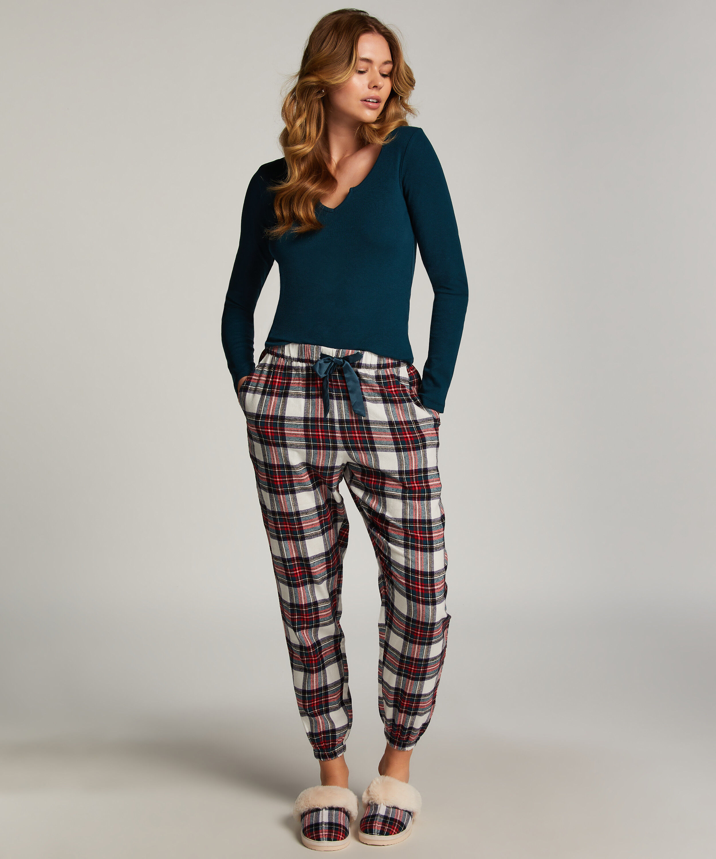 Pyjamahose aus Flanell, Weiß