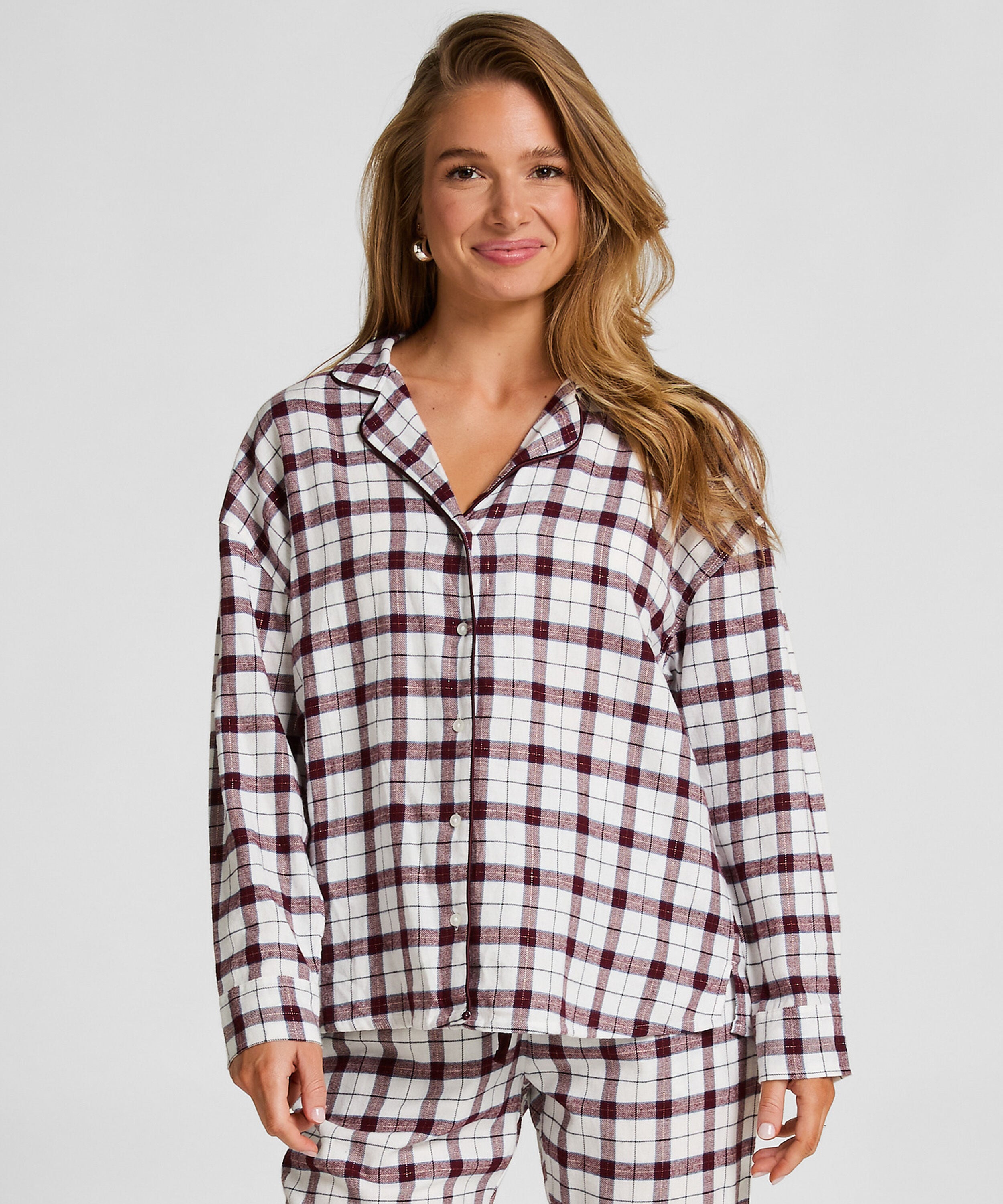 Pyjamatop aus Flanell, Weiß Pyjamatop aus Flanell, Weiß