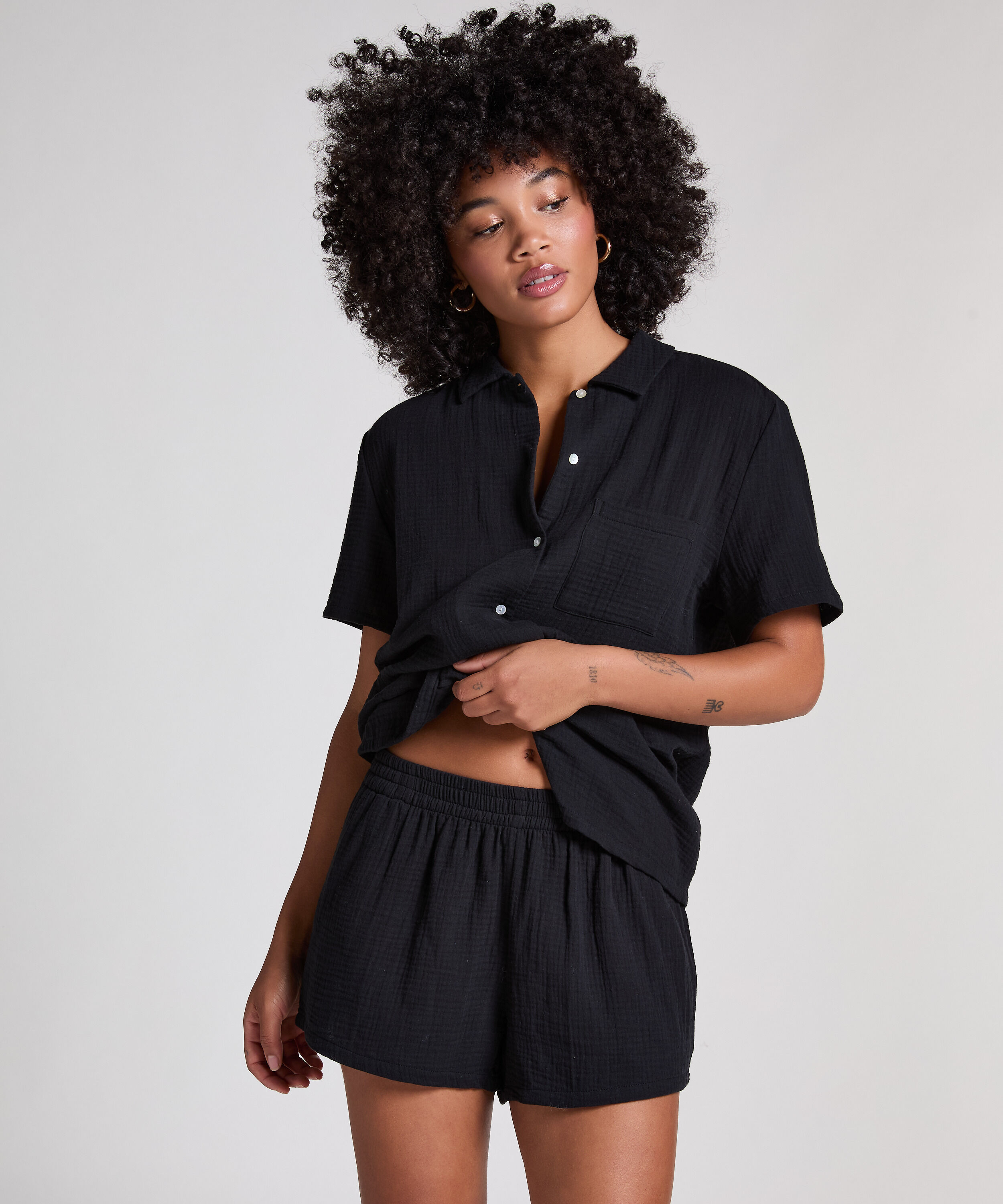 Musselin-Shorts, Schwarz