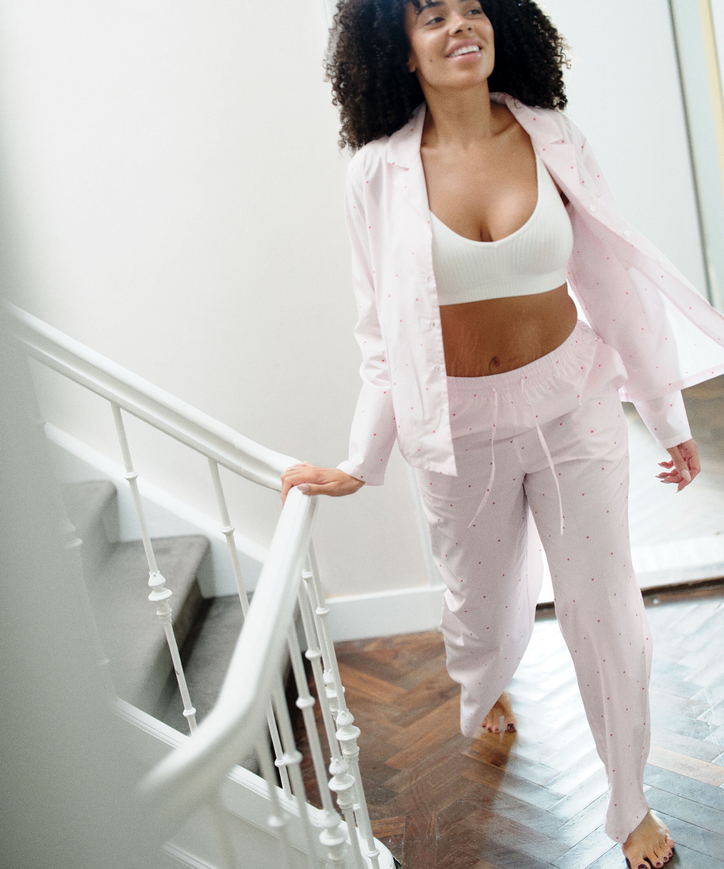 Gestreifte Hose aus Baumwolle mit Herz, Wei&szlig;