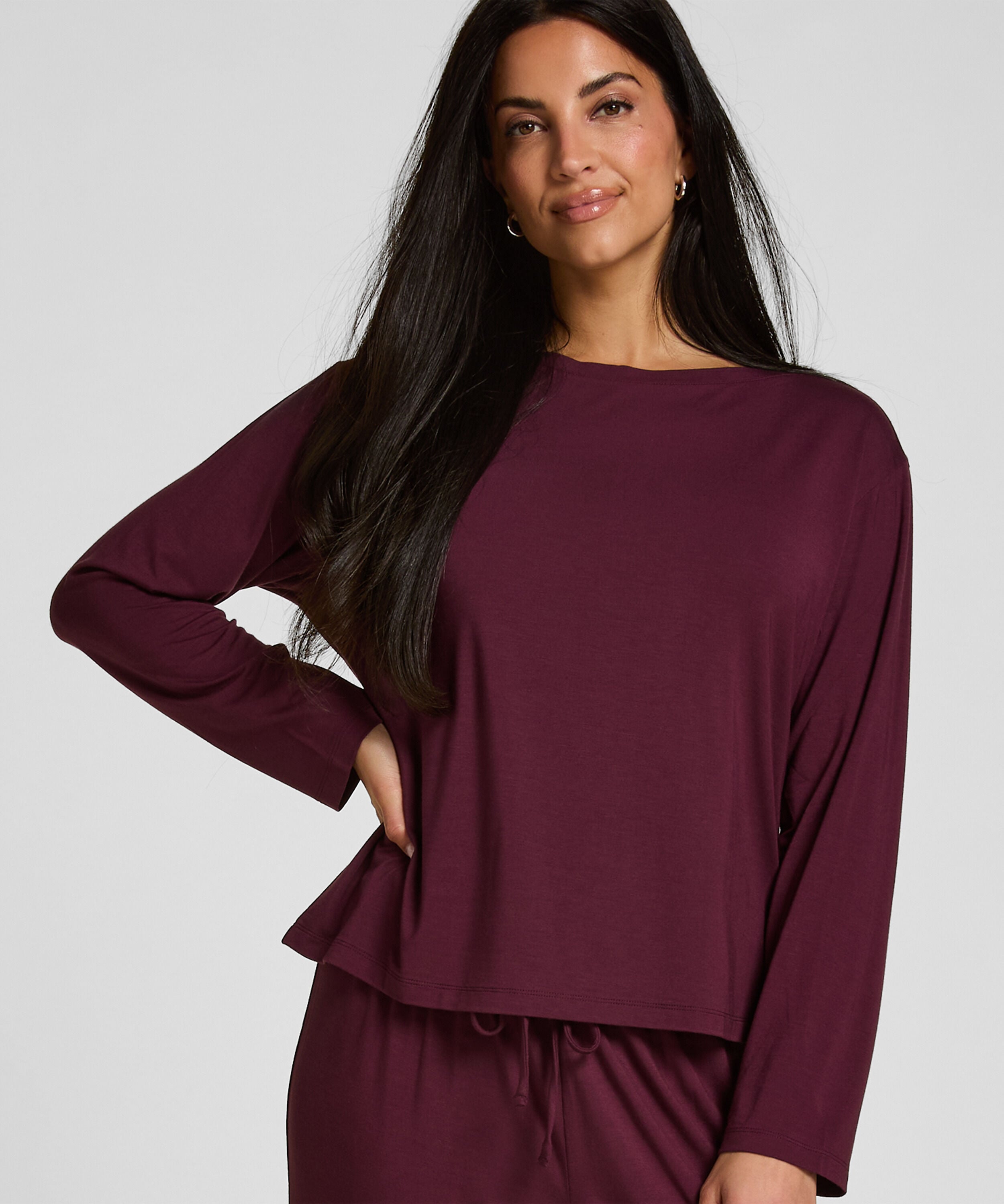 Schlafshirt Langarm Jersey, Lila