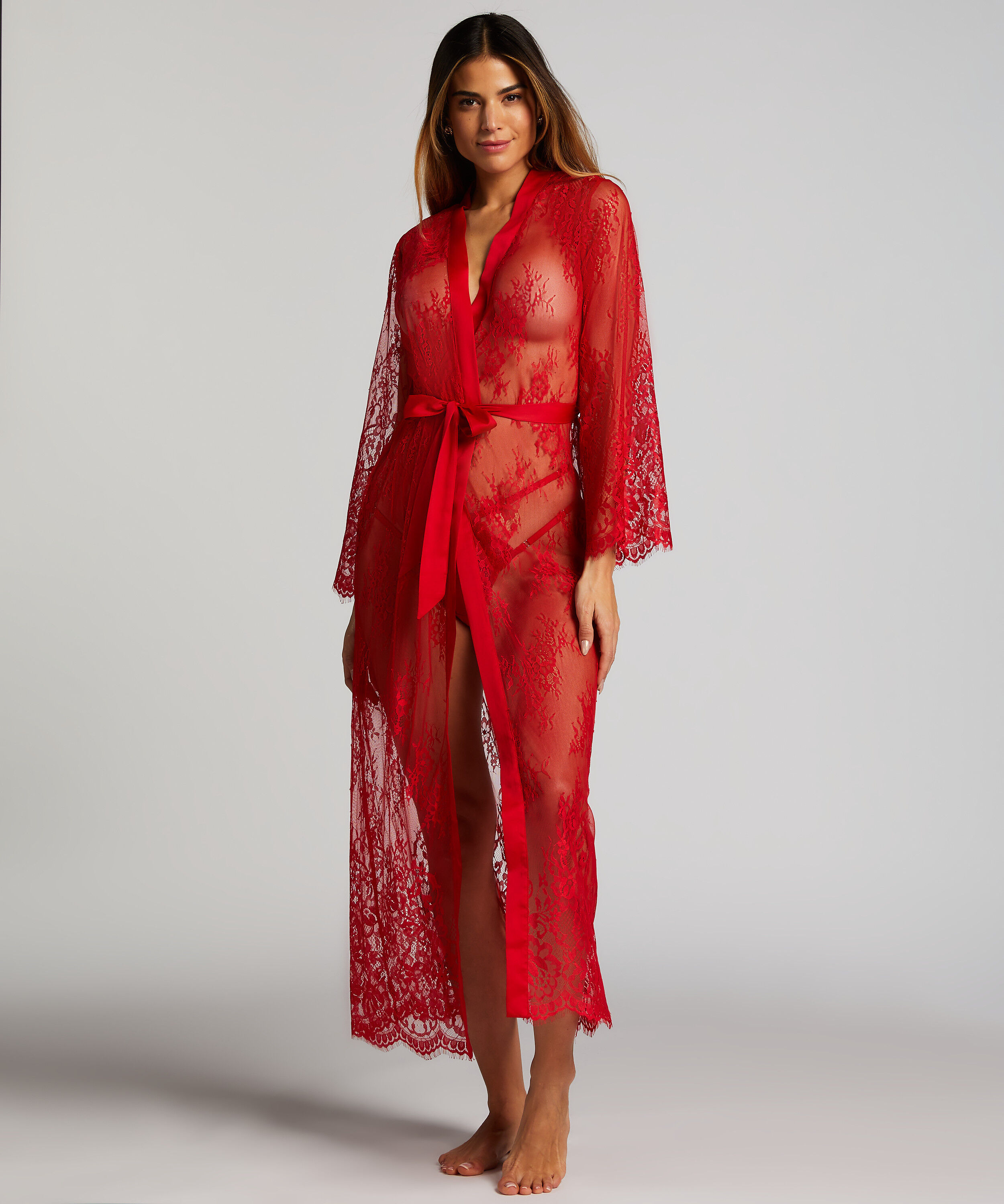 Kimono Allover Lace lang, Rot