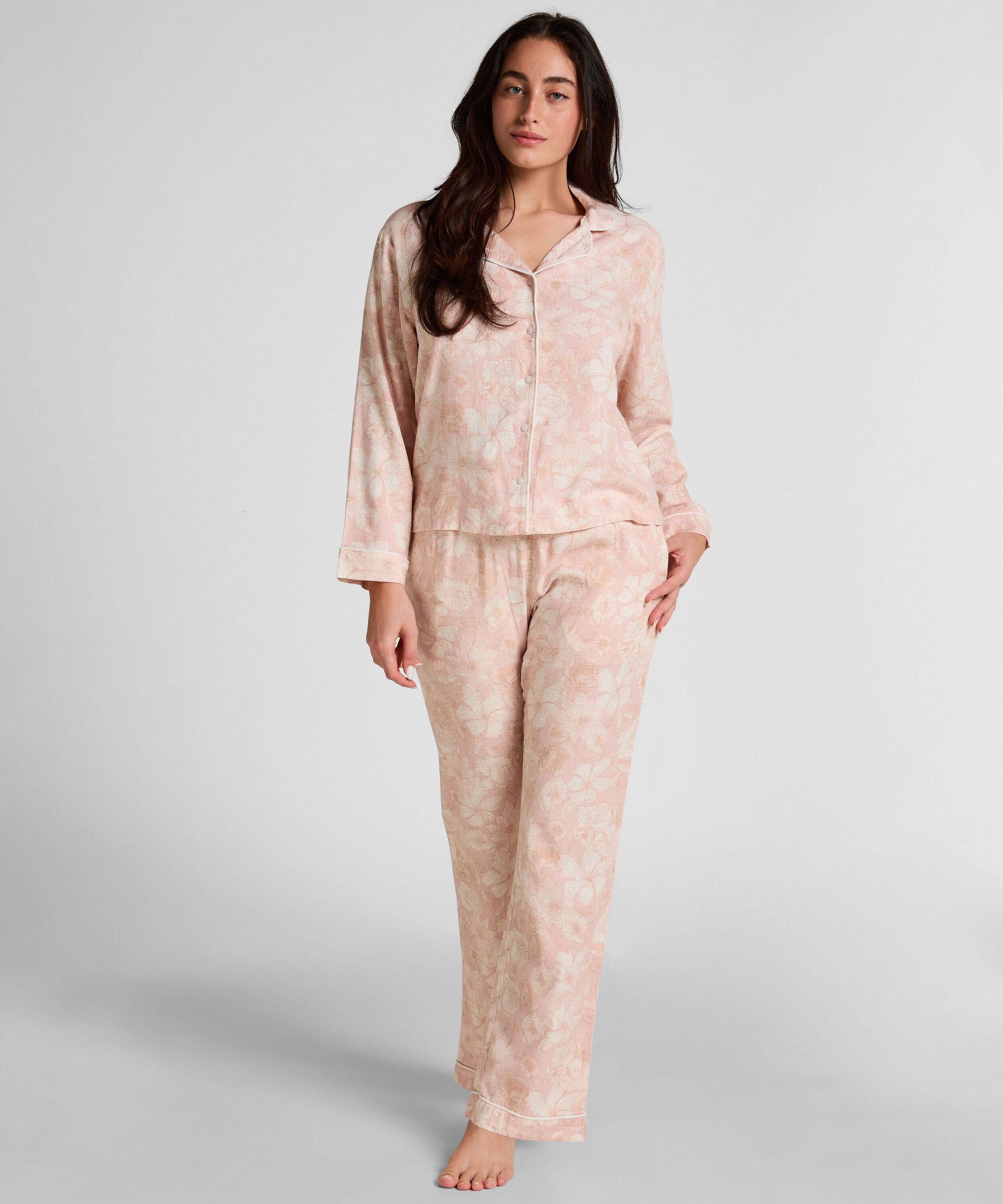 Leinen-Pyjamajacke mit Blumenmuster