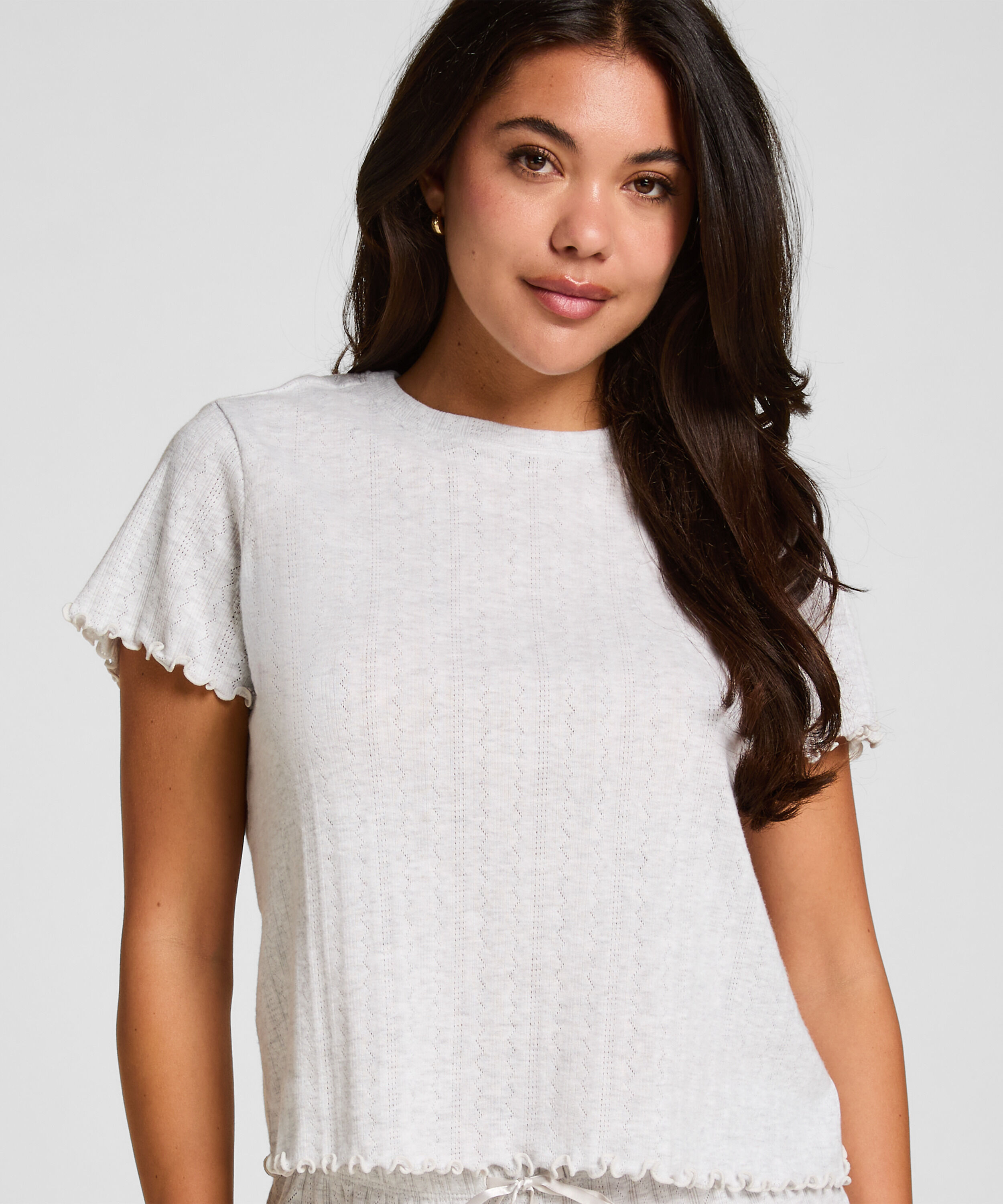 Kurzarm-Pyjamatop Loose Fit, Beige