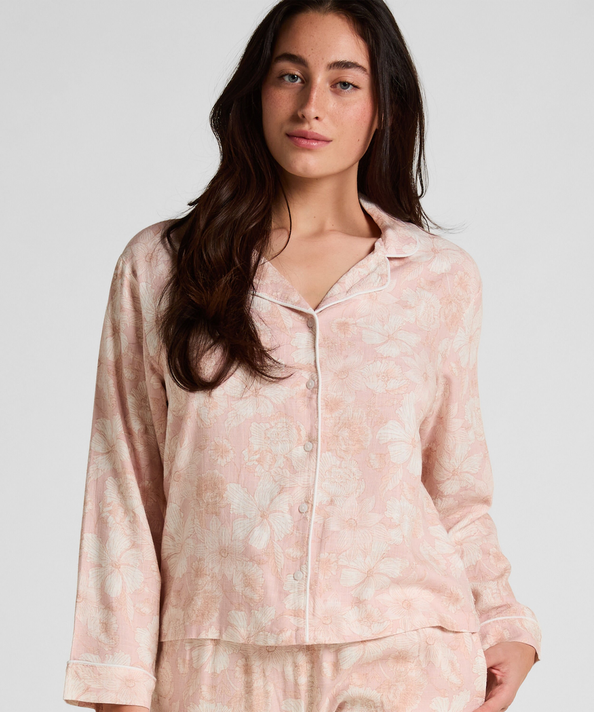 Leinen-Pyjamajacke mit Blumenmuster, Rose