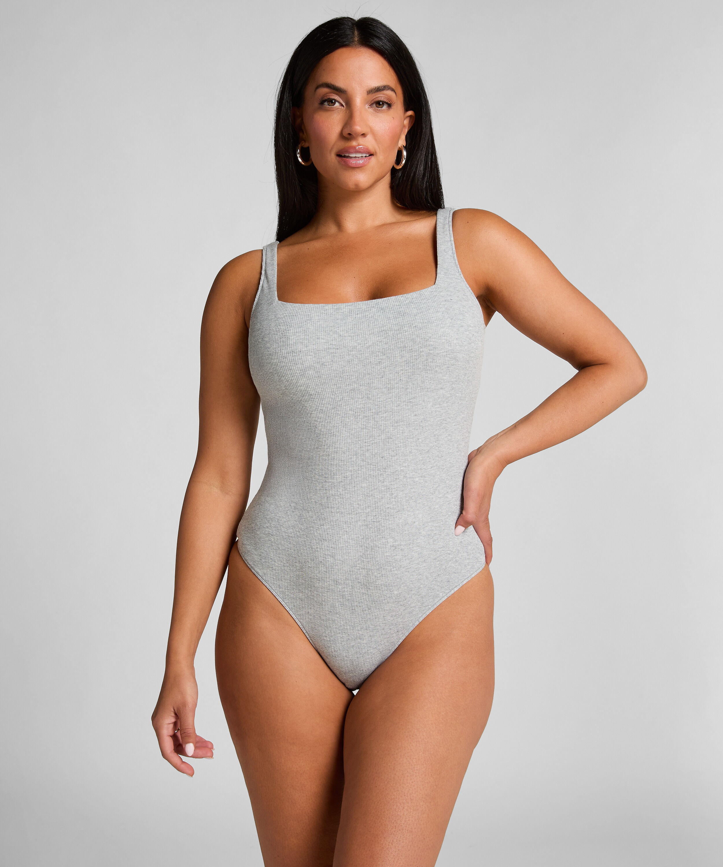 Gerippter Baumwoll-Body, Grau