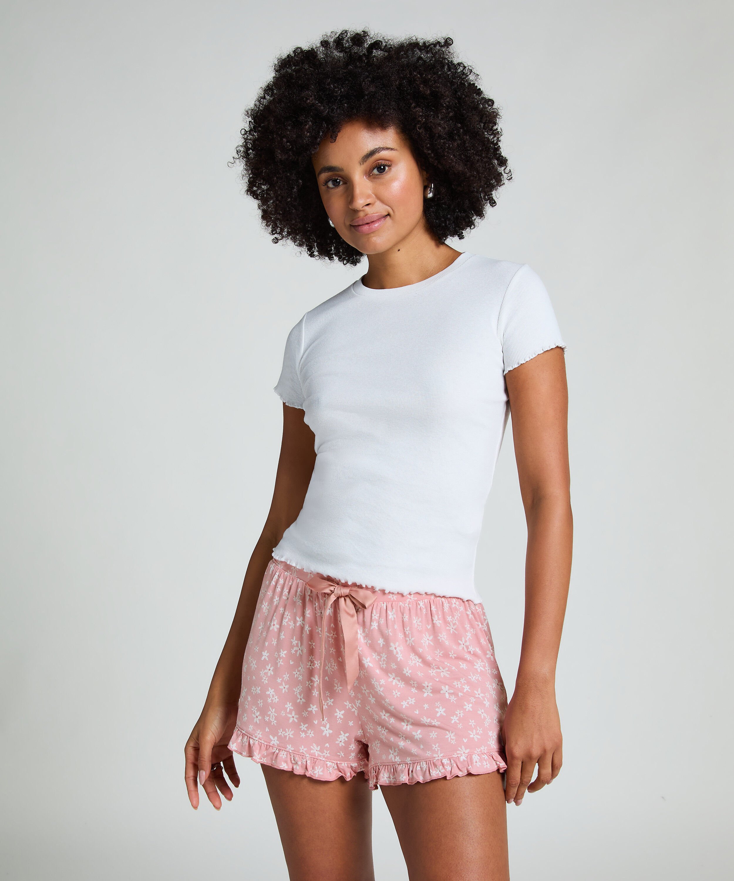 Jersey-Shorts mit Rüschen, Rose