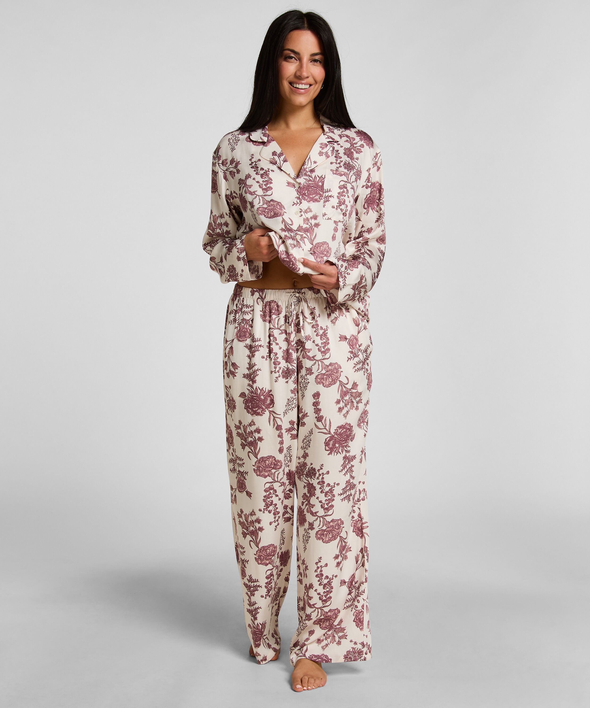 Pyjamahose Woven Print, Beige