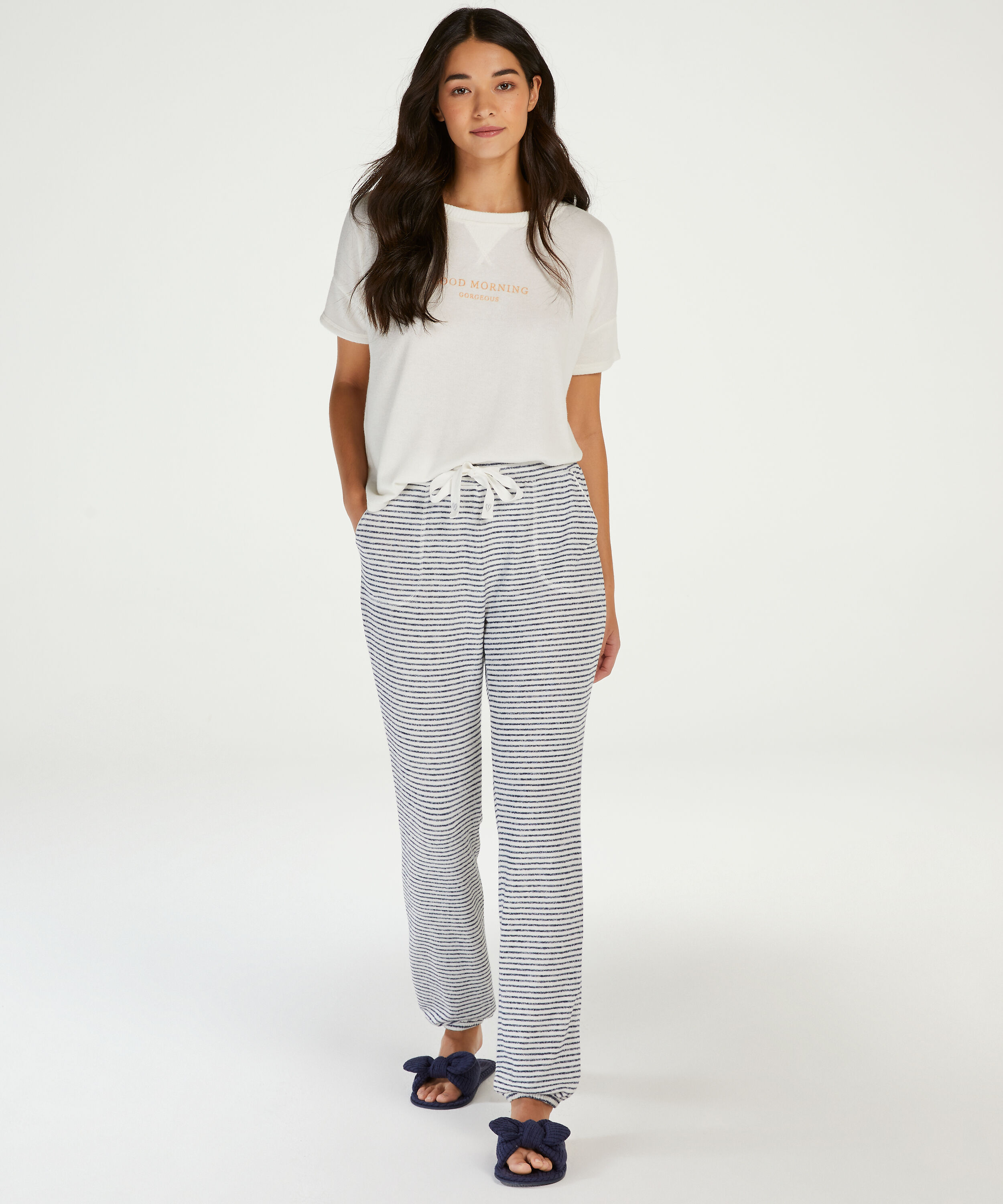 Pyjamatop kurz&auml;rmlig Brushed Jersey, Wei&szlig;