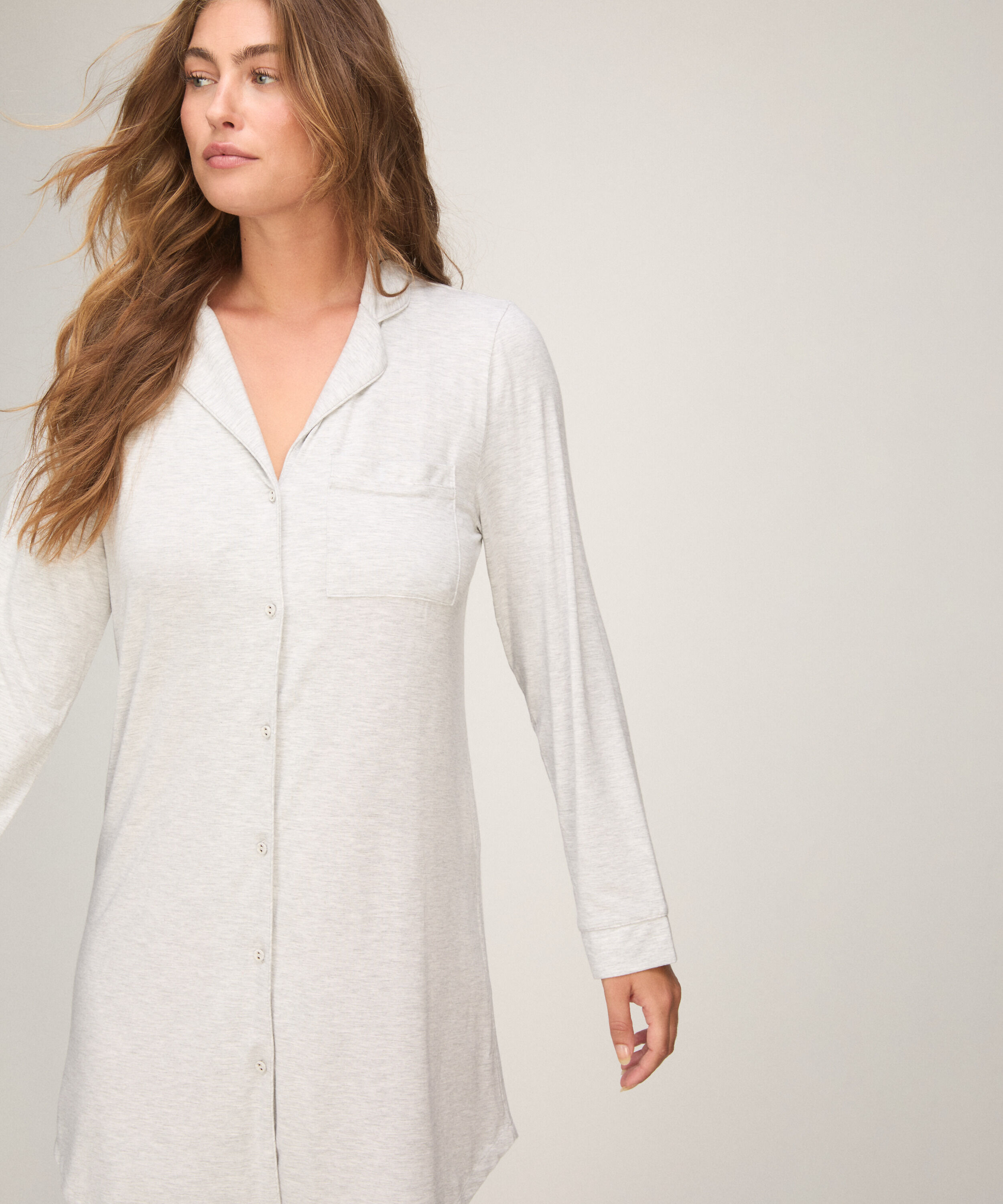 Langärmeliges Jersey-Hemdkleid Essential, Grau