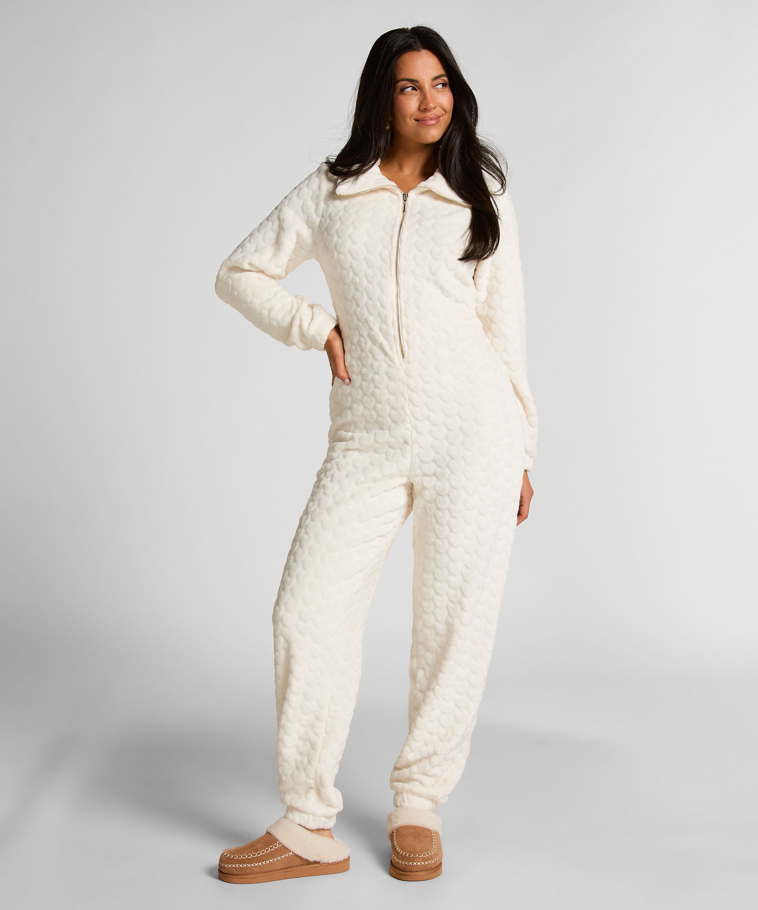 Onesie Cable mit Reißverschluss, Weiß