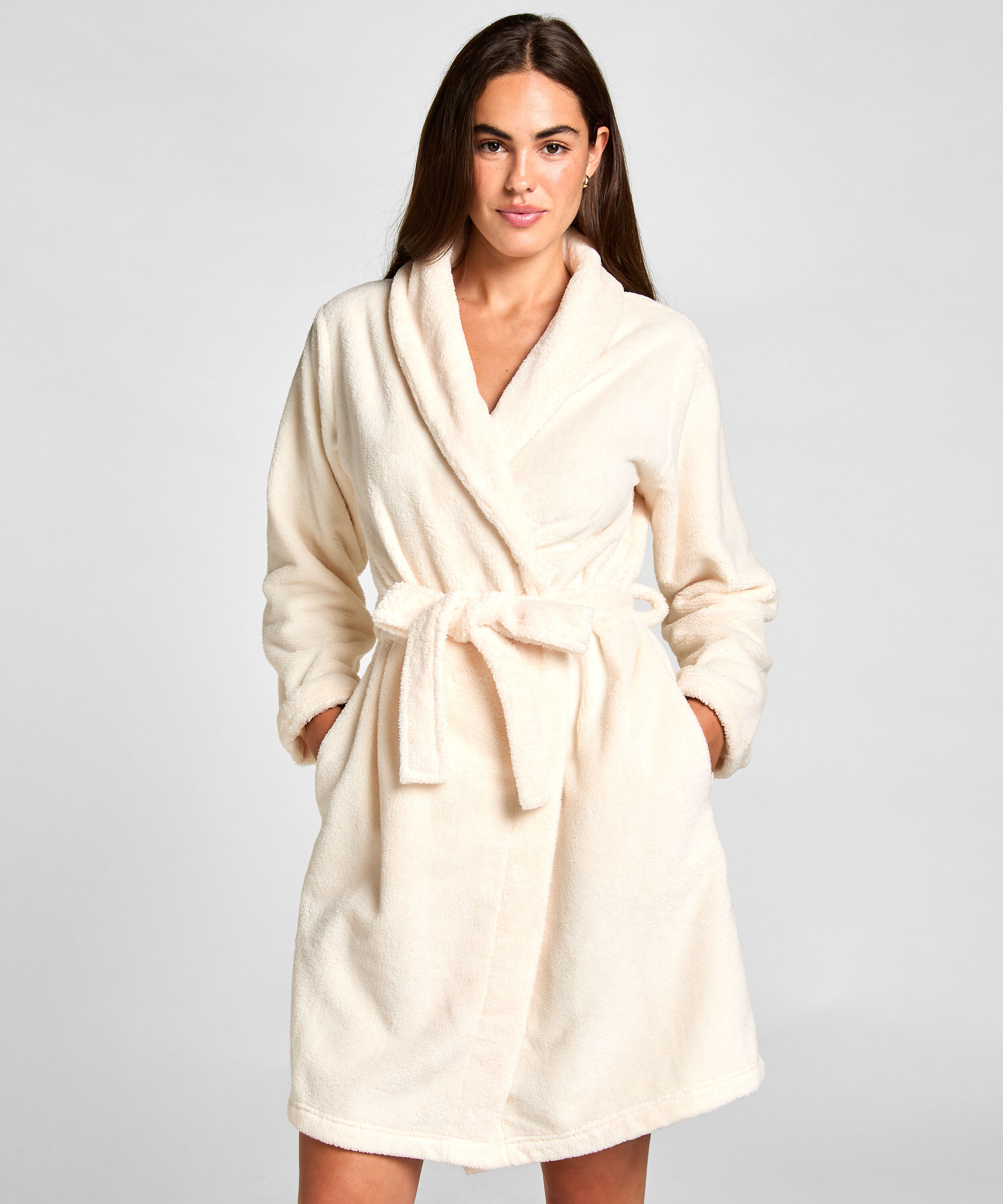 Bademantel Fleece, Weiß