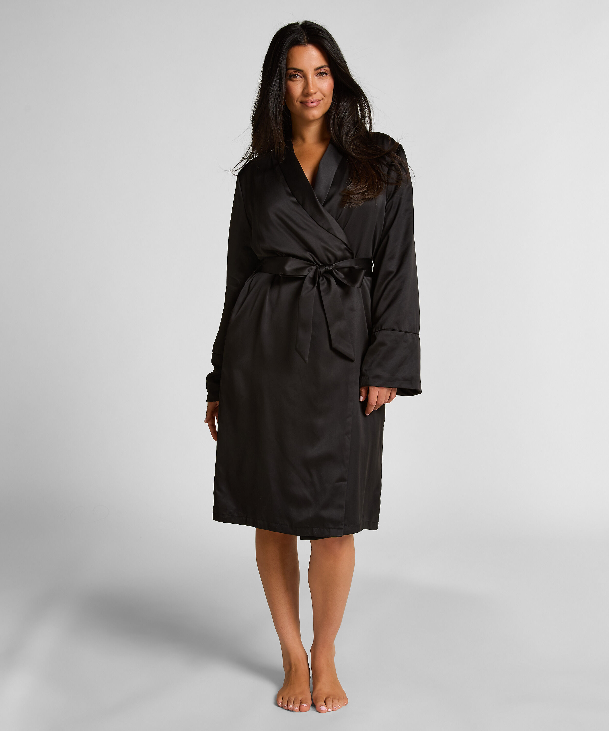 Bademantel Satin Fleece, Schwarz