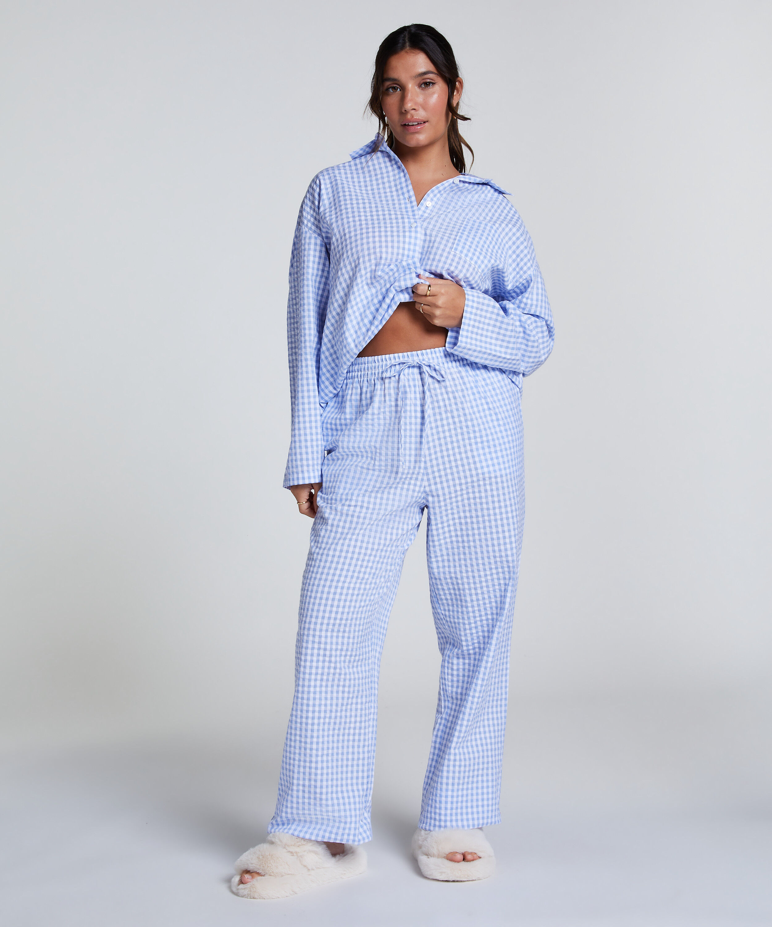 Pyjamahose Baumwolle, Blau