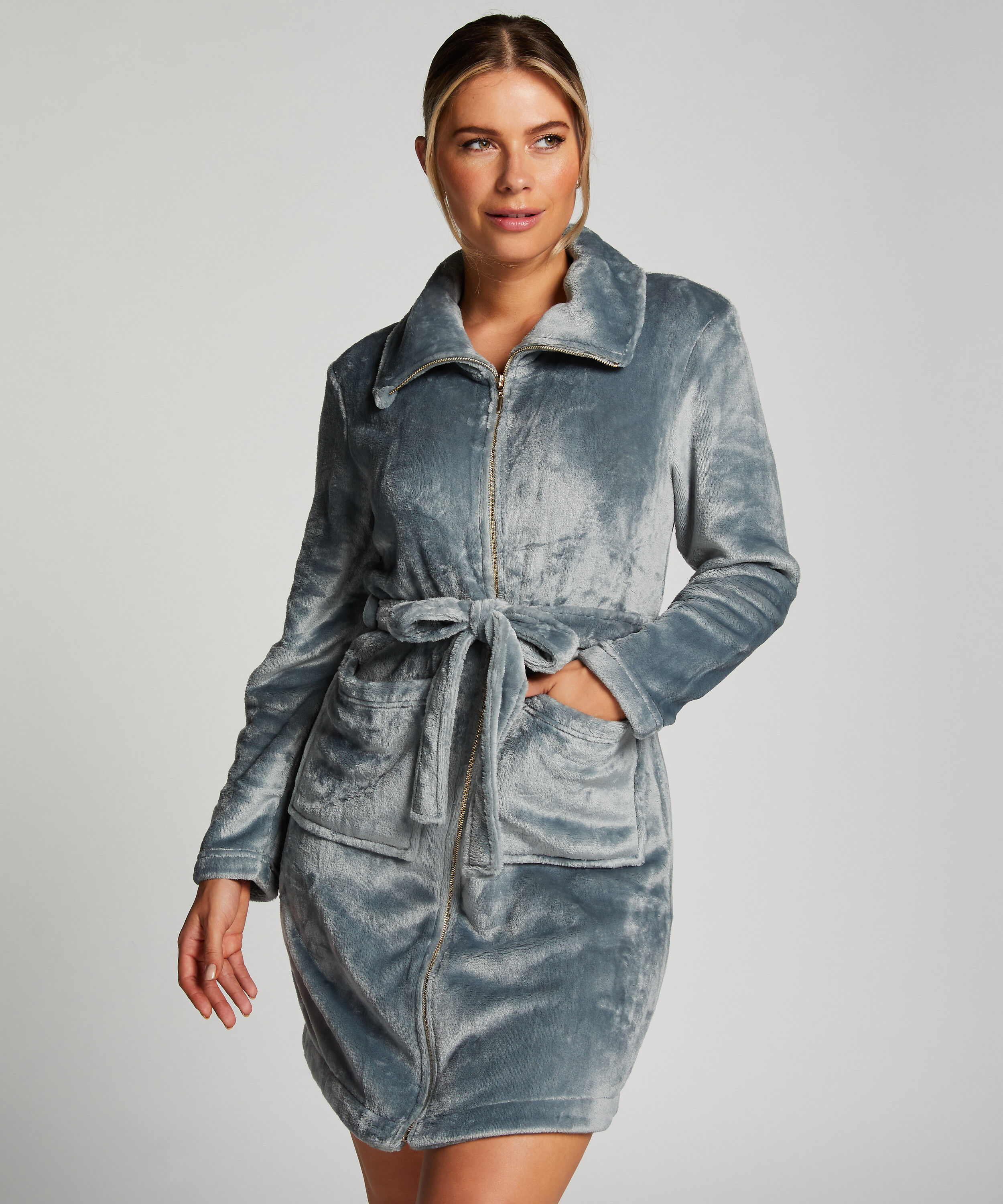 Bademantel Zip Fleece, Blau