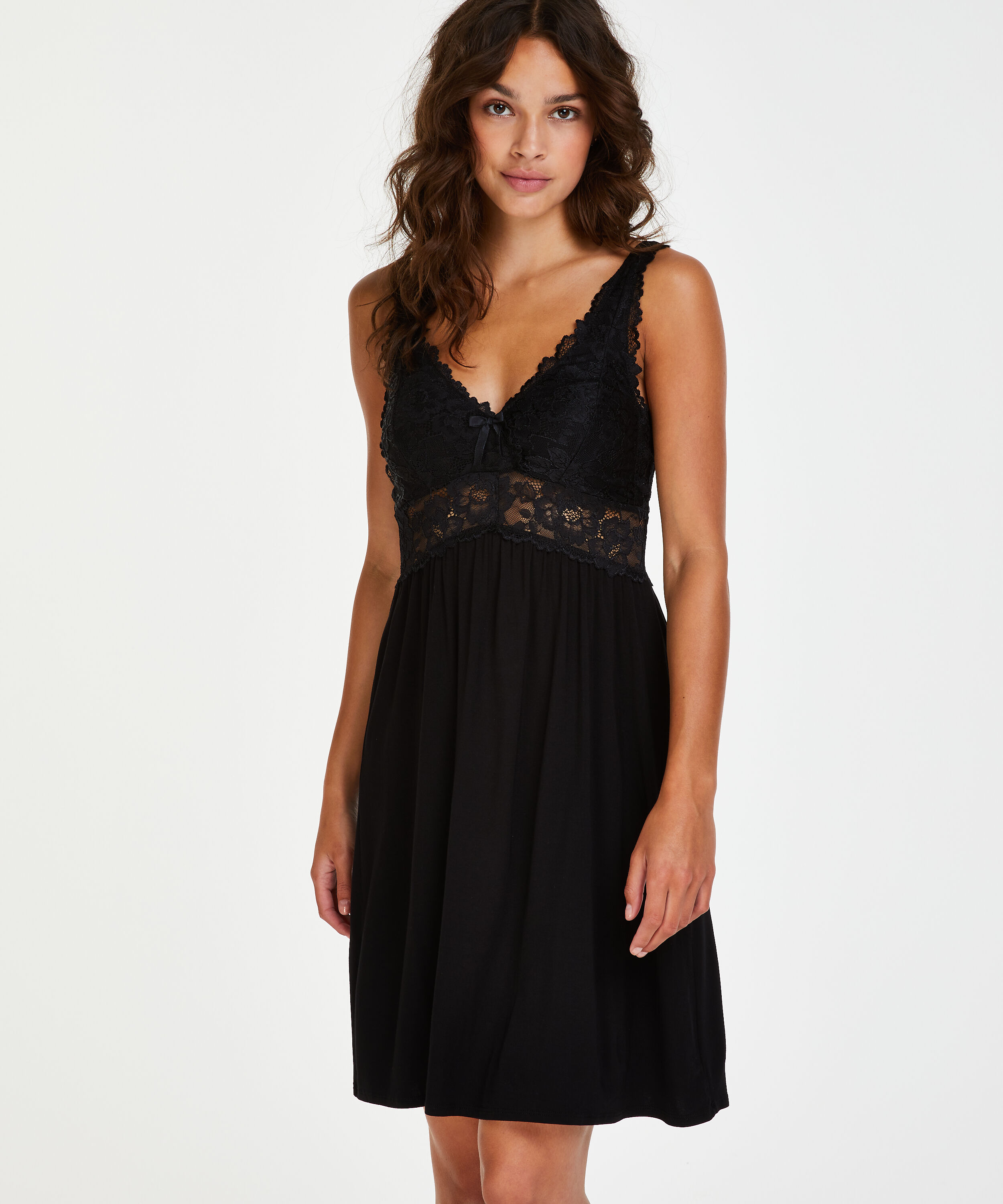 Slipdress Modal Lace, Schwarz